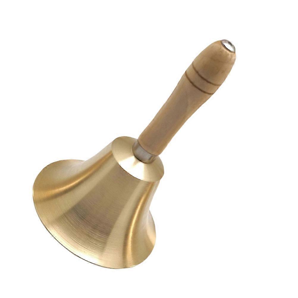 Polished Brass Hand Bell with Ergonomic Wooden Handle – Lightweight Rattle Bell for Christmas Decor, Schools, Hotels, and Restaurants
