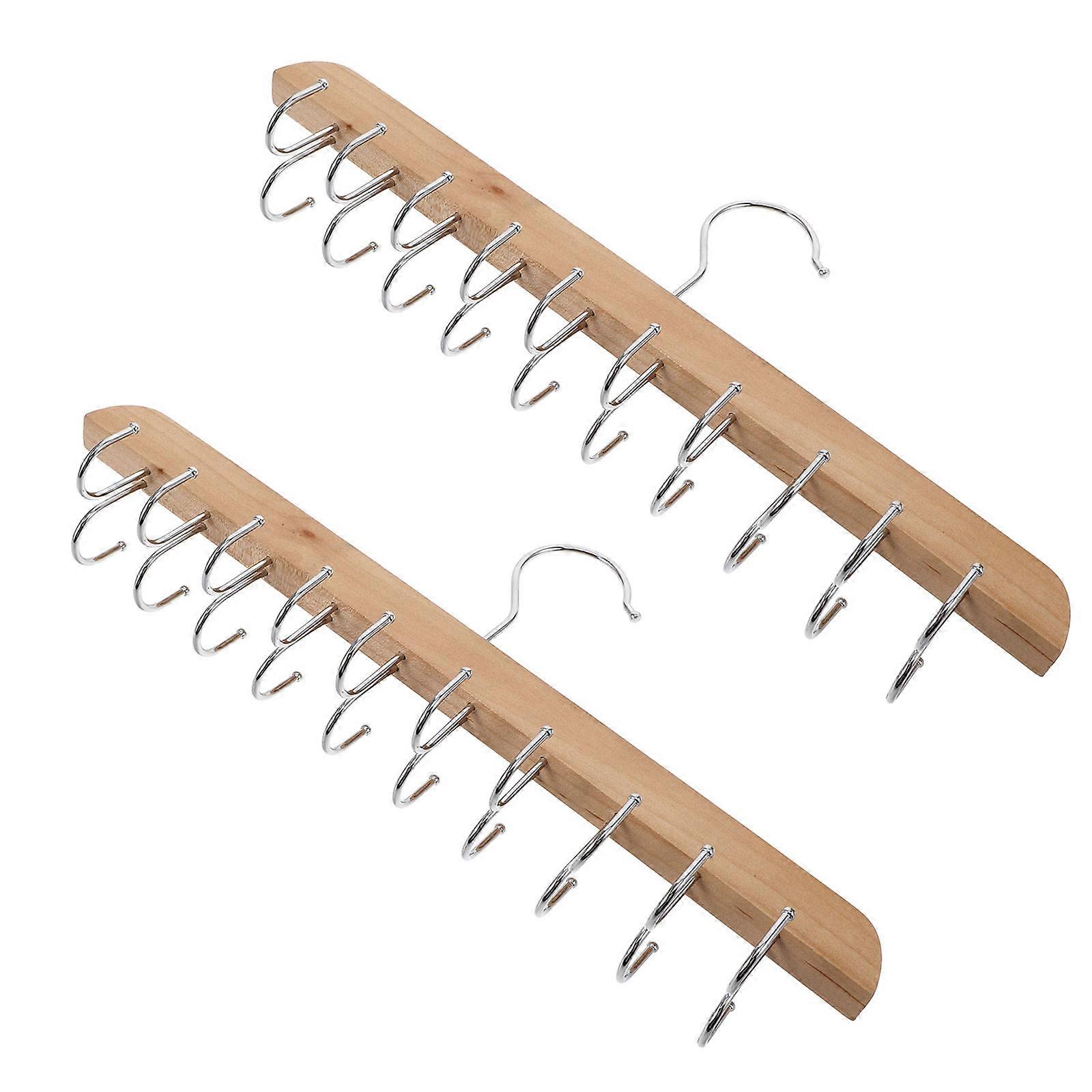 Wood Foldable Hanger with Hooks for Home Closet Organizers and Storage Khaki 2pcs