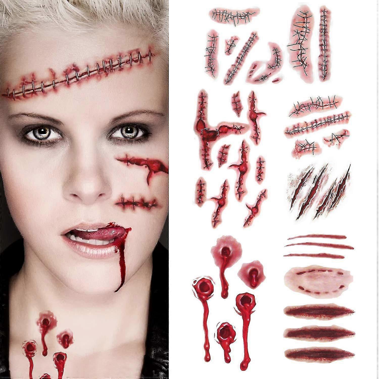 9pcs Halloween Scars Horror Tattoo Stickers