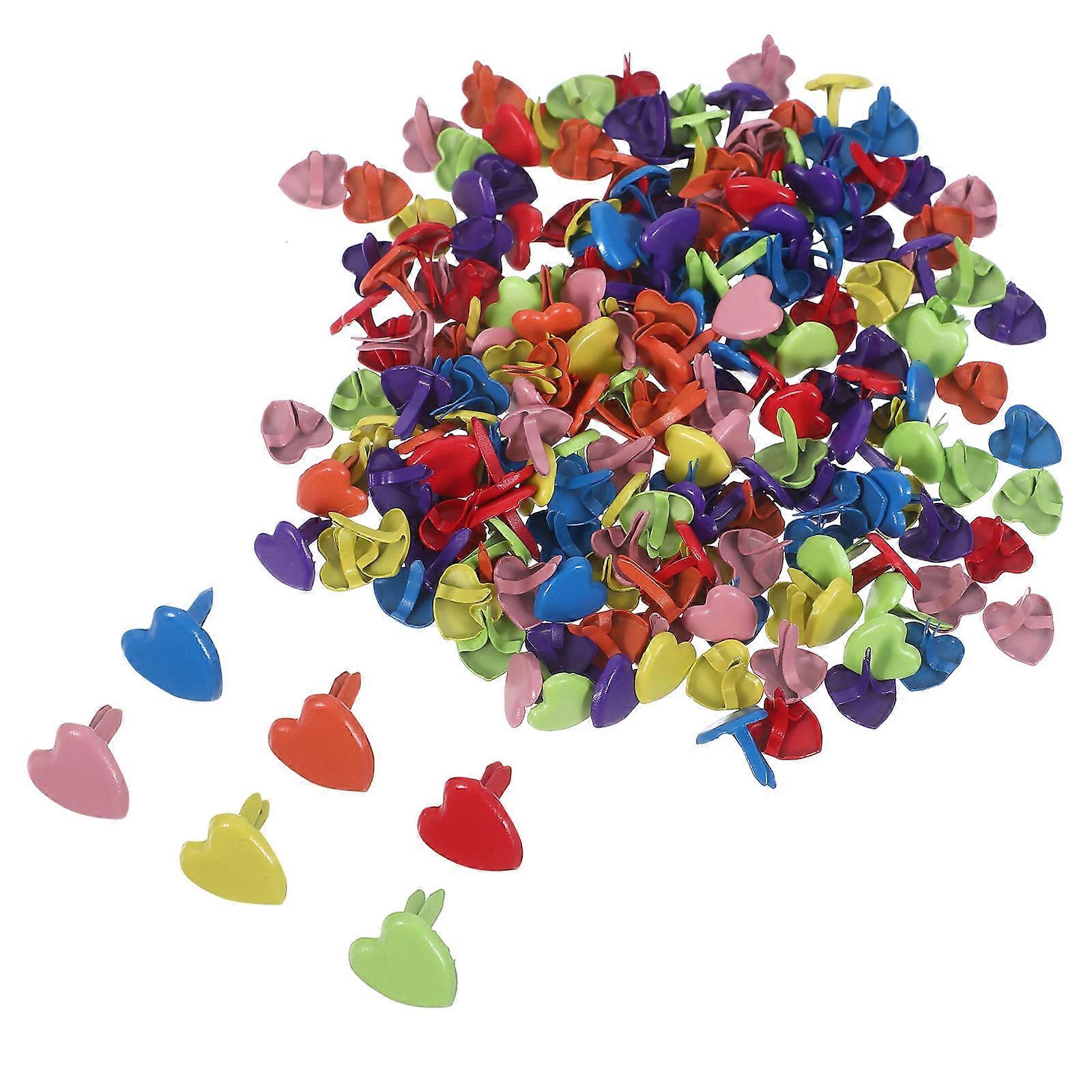 Colorful Brads Heart Shape Brads Card Making Easy To Use Size Creative Crafting For Kids 200Pcs