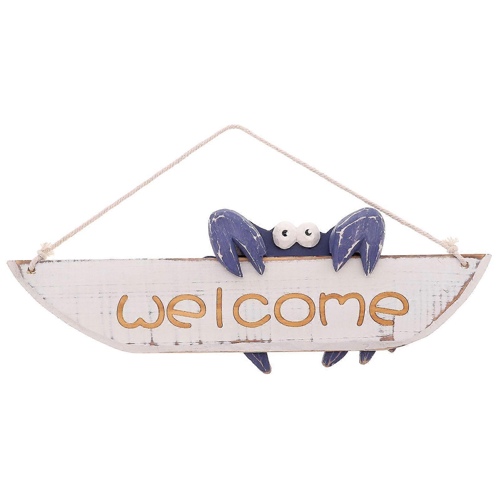 Mediterranean Style Crab Welcome Sign Durable Hanging Decor for Porch, Kitchen, Nautical Ocean Room Accessory, Lightweight Adorn