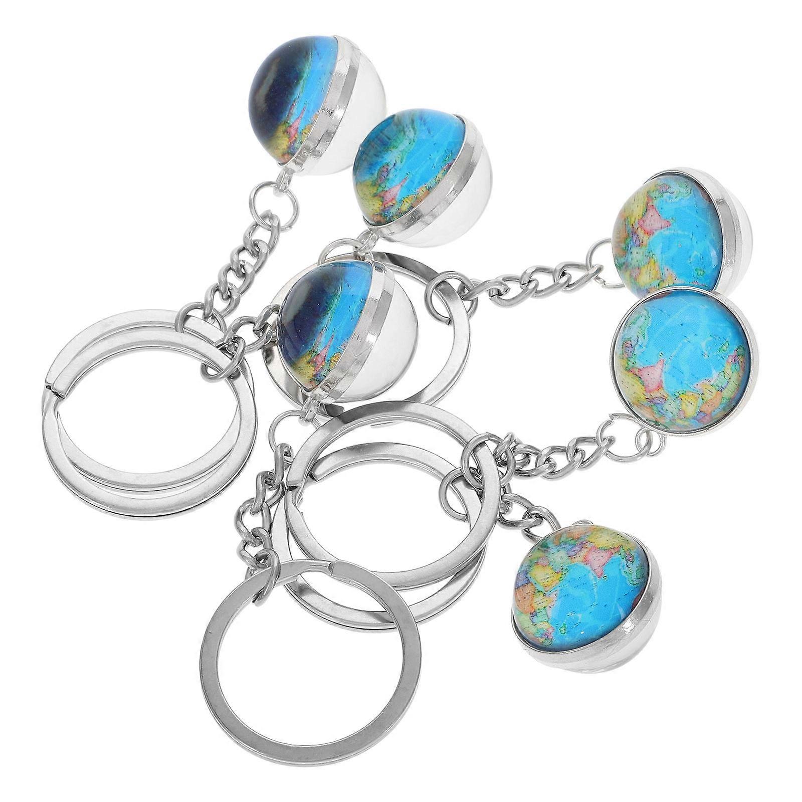 6pcs Globe Keychain Fashionable Metal and Glass Design for Decor Multi Color 2.5 Inch