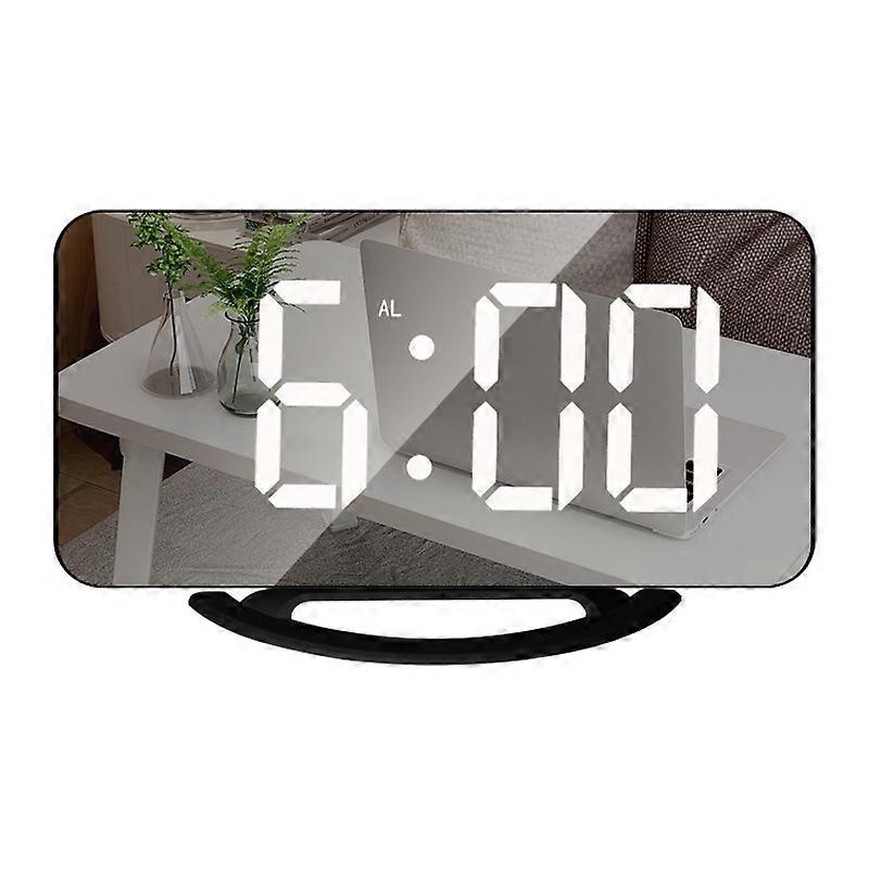TS-8201 LED Mirror Clock Black Shell White Light