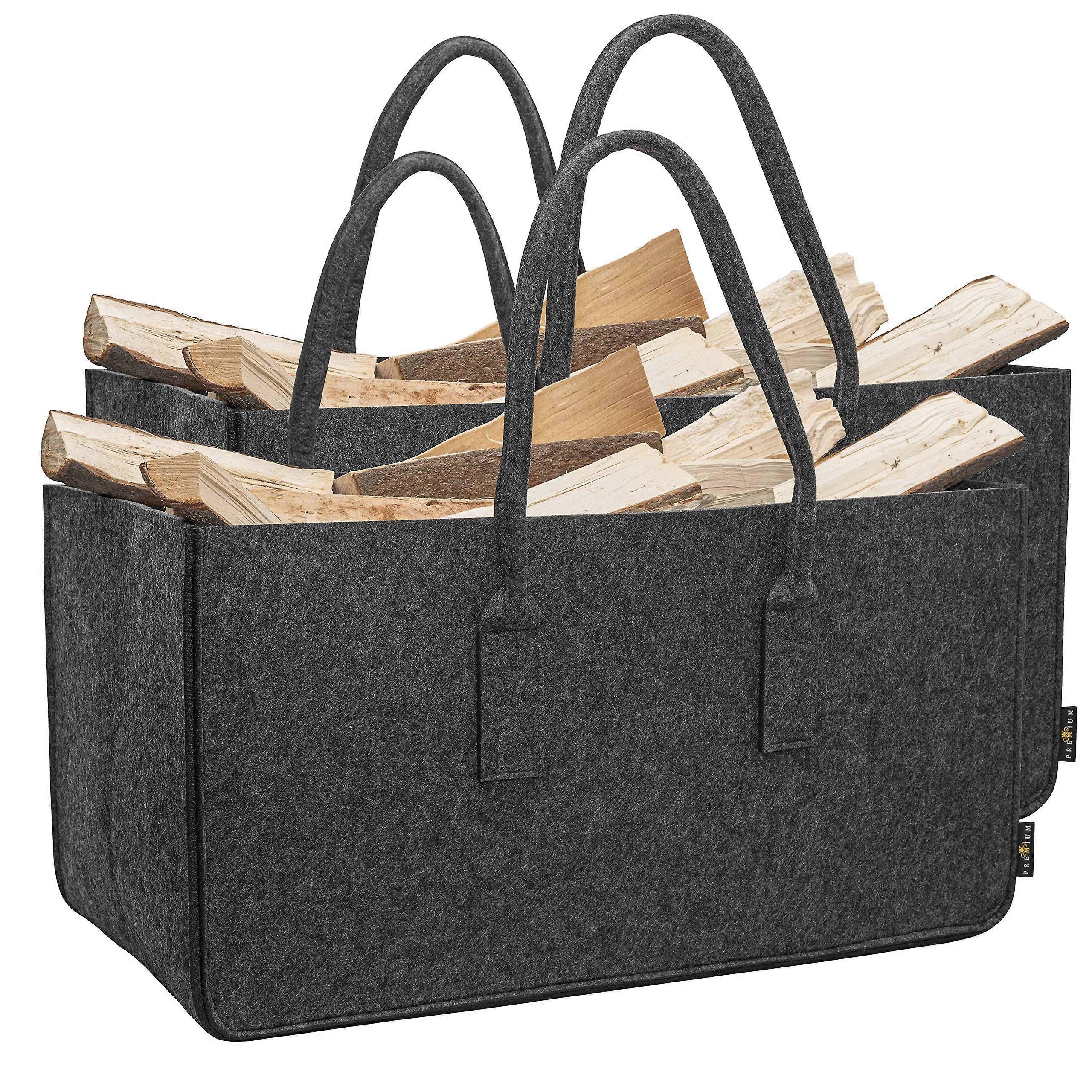 AllPurpose Felt Bag XXL with Felt Handle for Wood, Newspapers, Firewood – Felt Bag Dimensions: 61 x 32 x 32 cm, 2 Pieces Anthracite