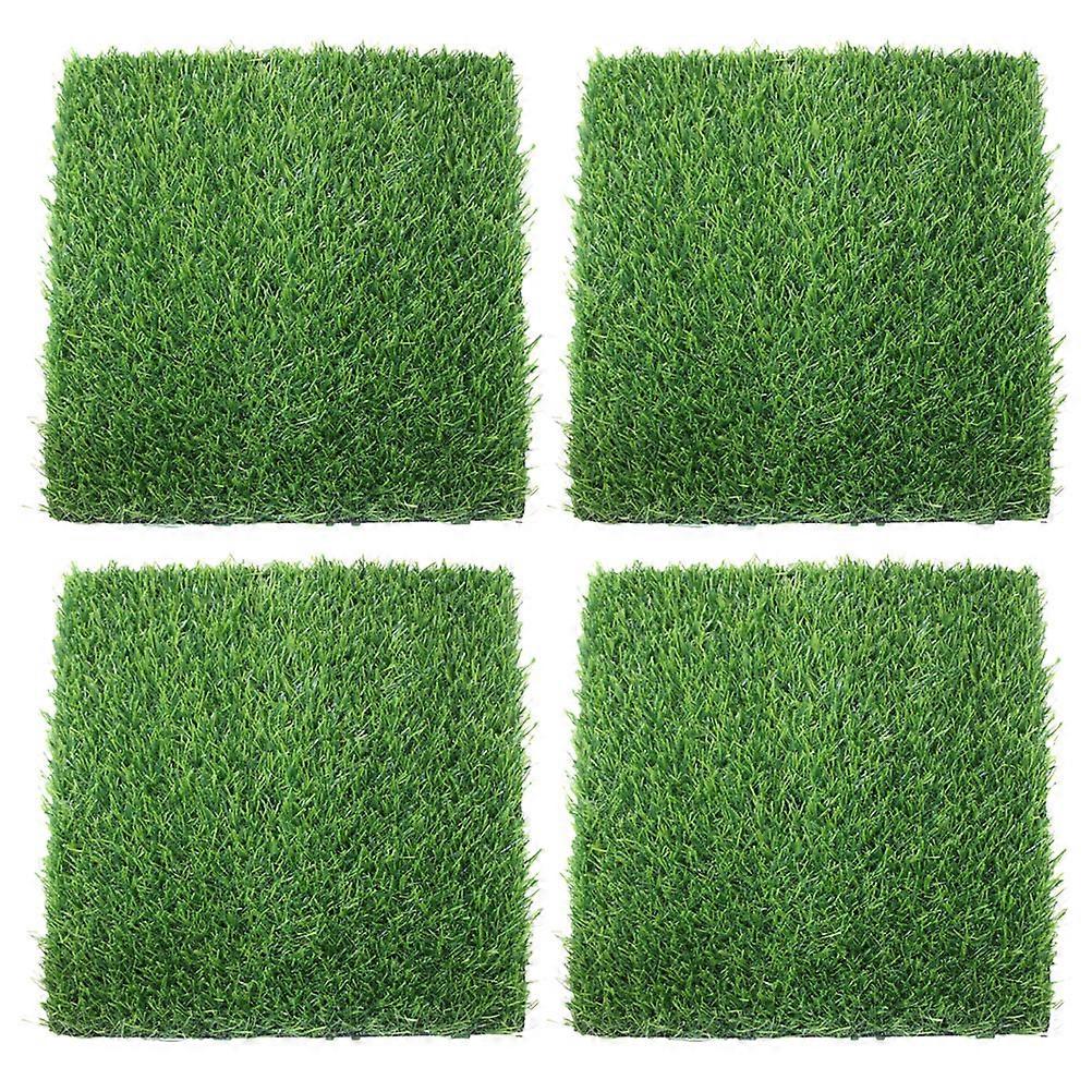 4Pcs Green Artificial Grass Mat for Decoration Lifelike Turf Design Plastic Grass Tiles 23.6 x 15.7 inches