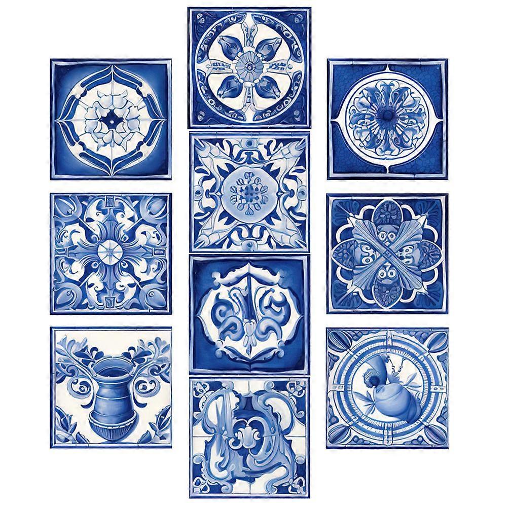 Patterned Floor Tile Stickers Self Adhesive Wall & Furniture Decals, Waterproof, Easy Cut & Apply, 10pcs Home Decor Set