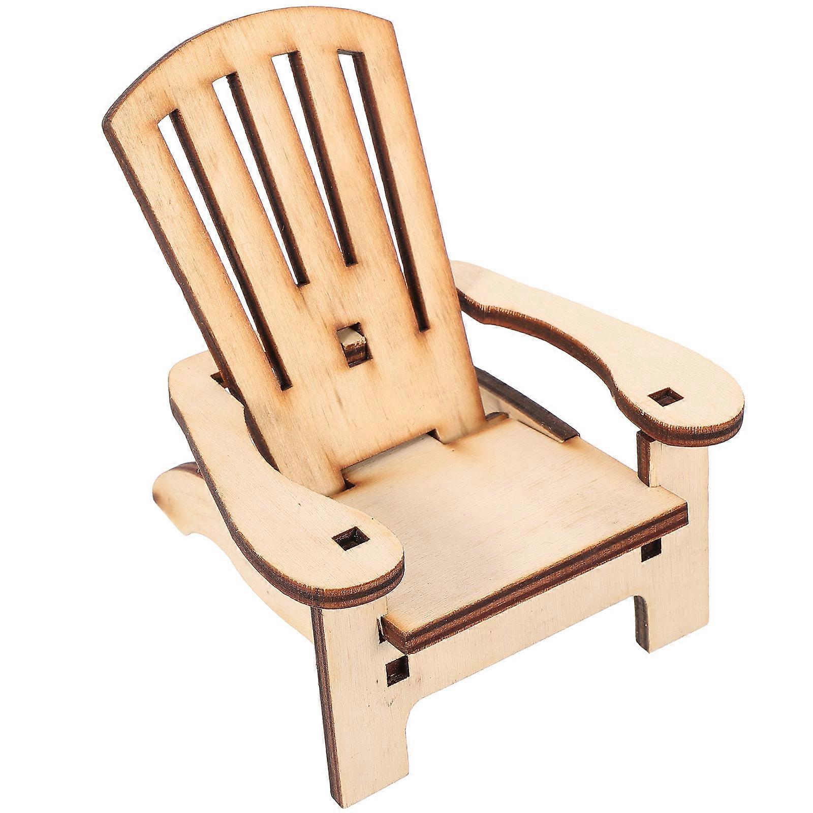 Miniature Wooden Chair Model for Doll House Decor Khaki Color Smooth Surface Safe for .5x2.5x3 inches