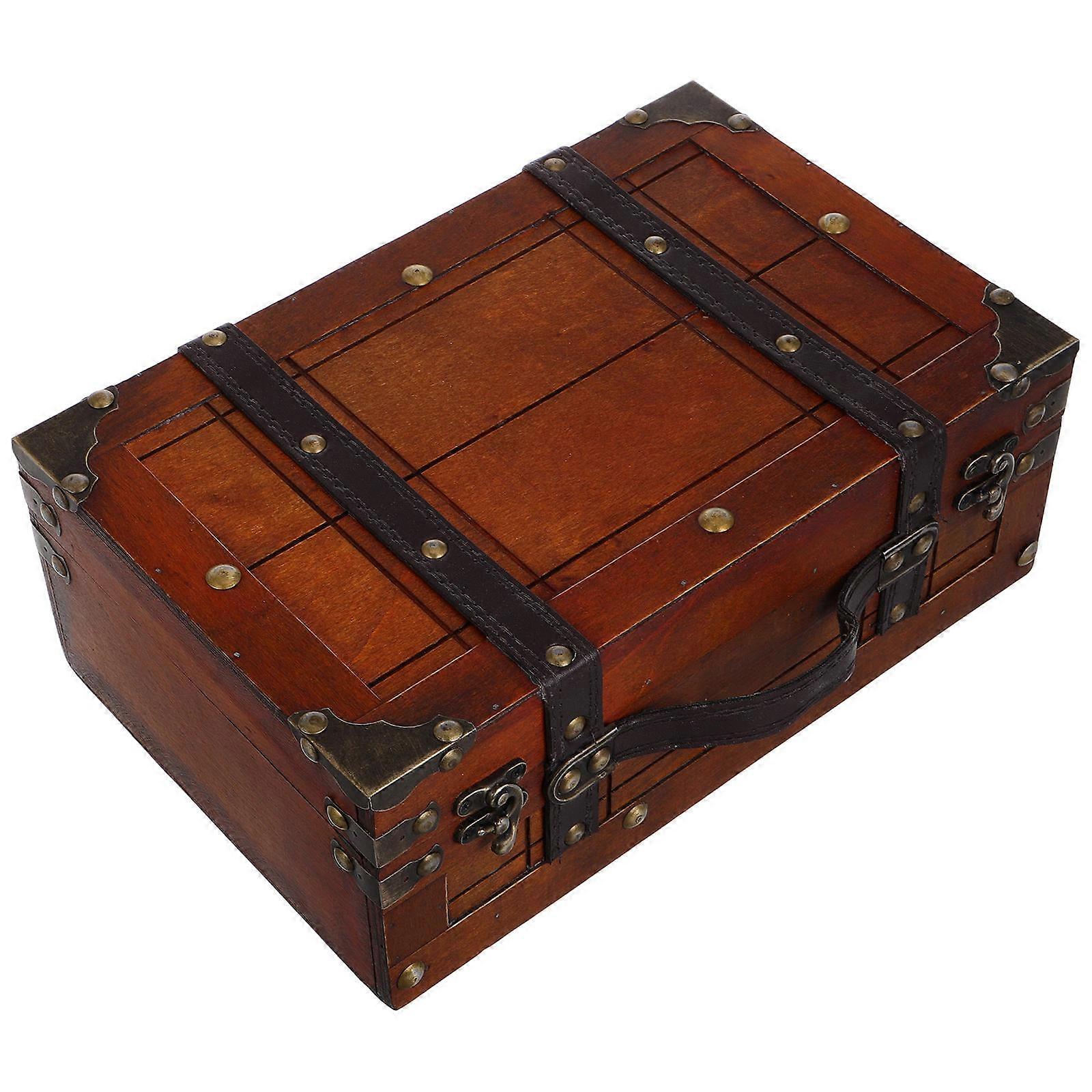 Retro Wooden Jewelry Storage Box with Lid – Durable Handheld Trunk for Keepsakes and Decorative Use