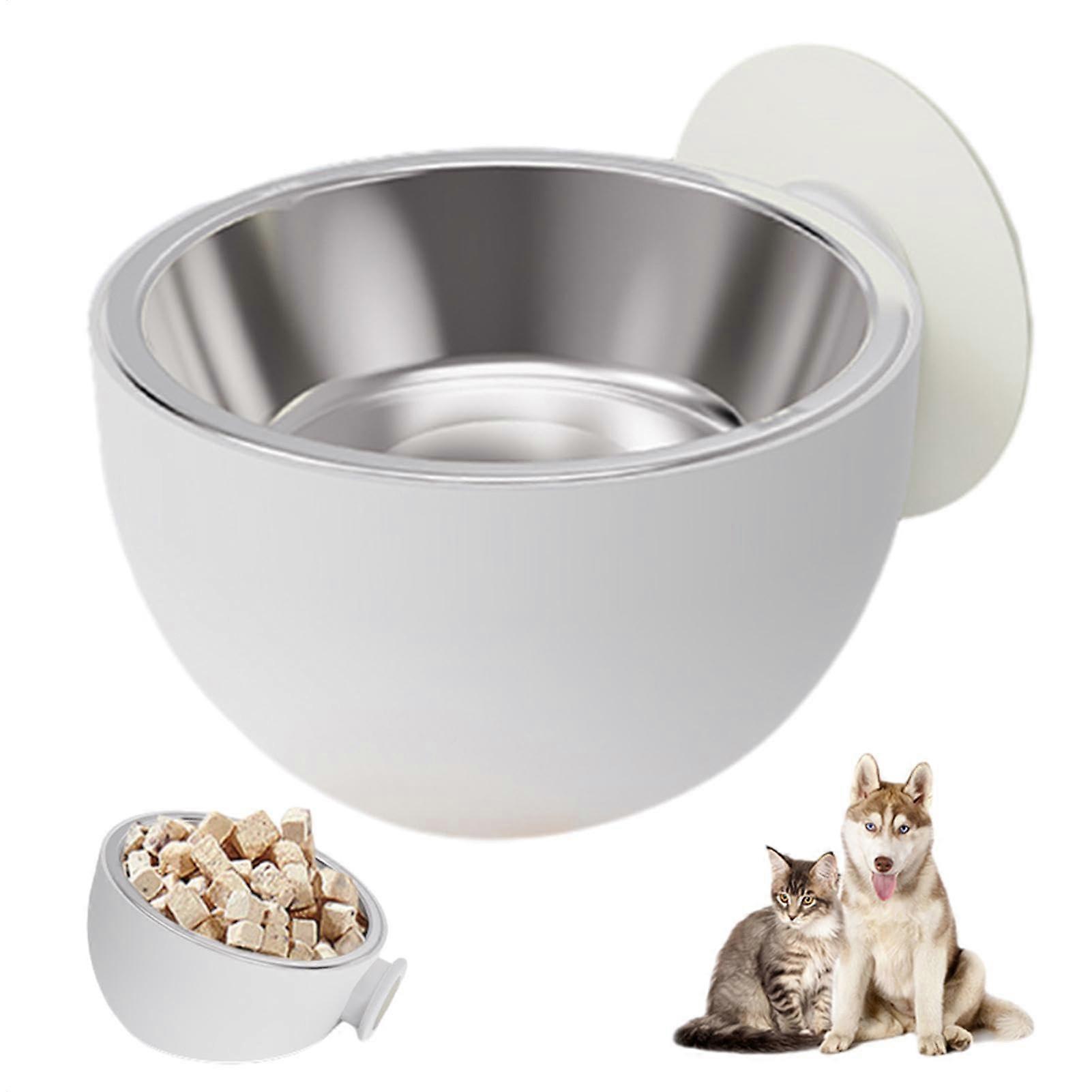 Kitty Diner Cat Food Bowl - Wall Mounted Stainless Steel Raised Feeding Bowl for Cats, White Color, Space-Saving Design