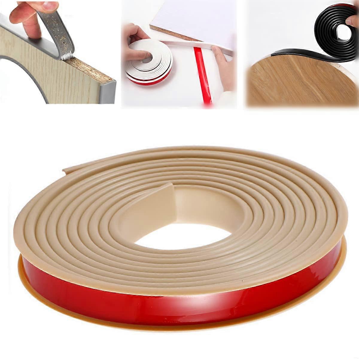 Soft Self-Adhesive TPE Furniture Edge Tape 16mm x 3m, U-Shaped Edge Protection Strips for Cabinets, Tables, Khaki Color