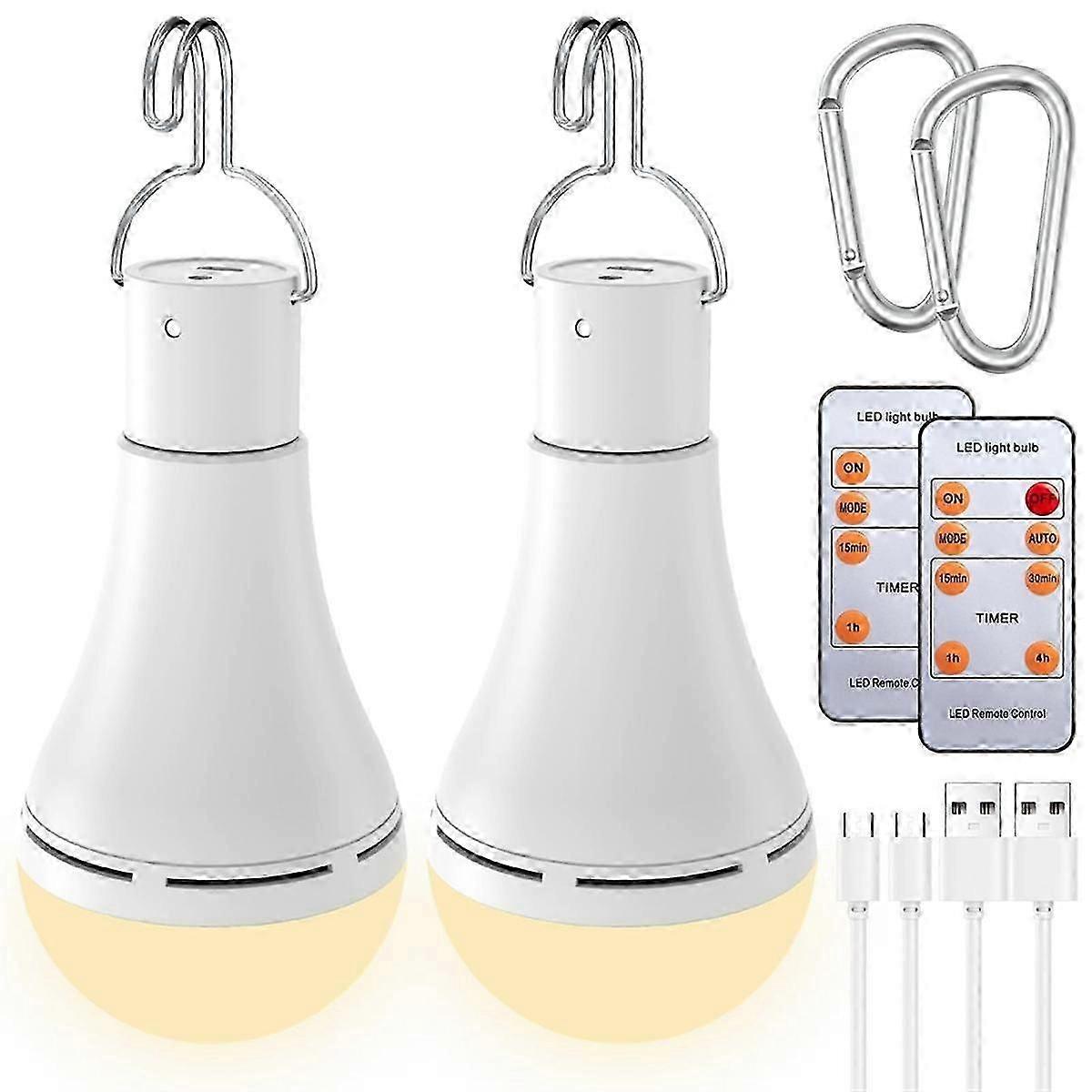 Wiederaufladbare USB-Glühbirne mit Fernbedienung für Stromausfall zu Hause, hängende LED-Glühbirne mit Haken für den Außenbereich 2er-Pack