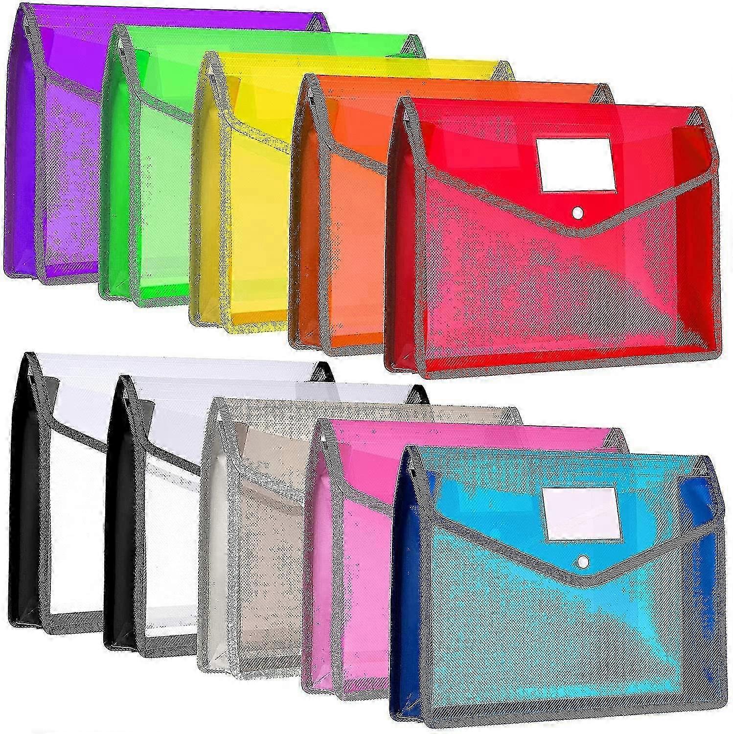 9-Piece Plastic Expanding File Folders with Snap Closure, Waterproof Transparent Document Organizer Pouch