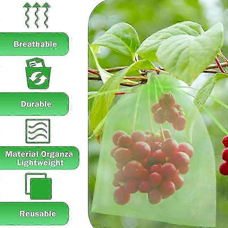 100 Pieces Organza Fruit Netting Bags Fruit Protection Bags With Drawstring, Garden Plant Net Barrier Bag For Tomatoes, Grapes, Mangoes
