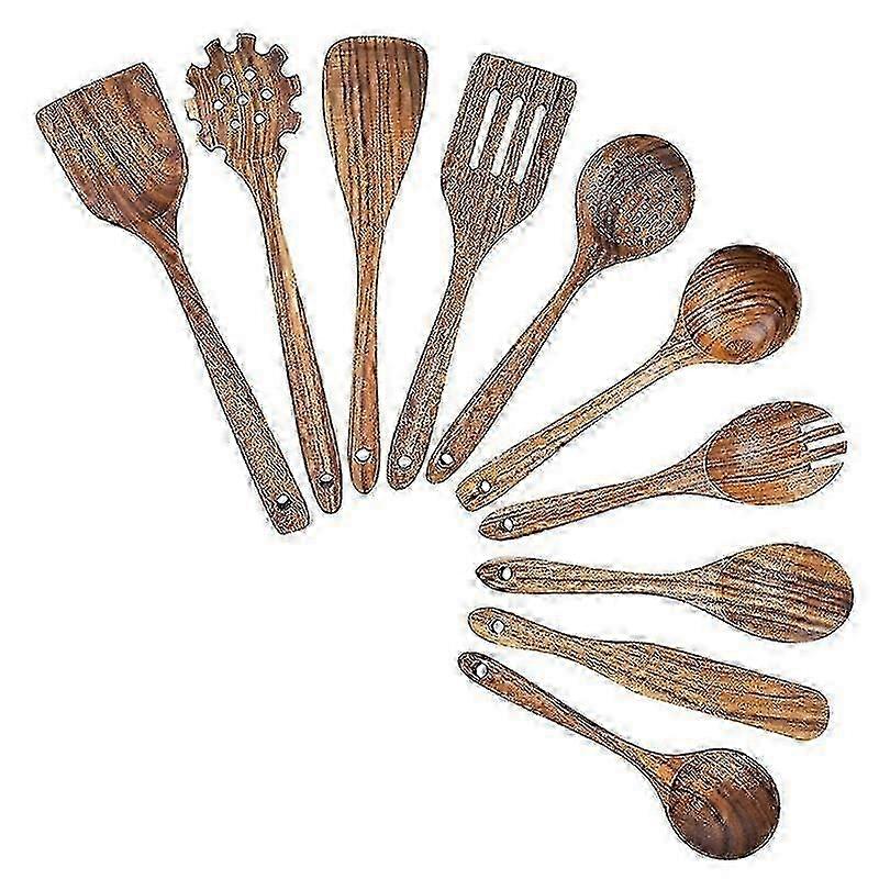 Cooking Utensil Set with Teak Wooden Spoons and Spatulas for Kitchen Use 2025