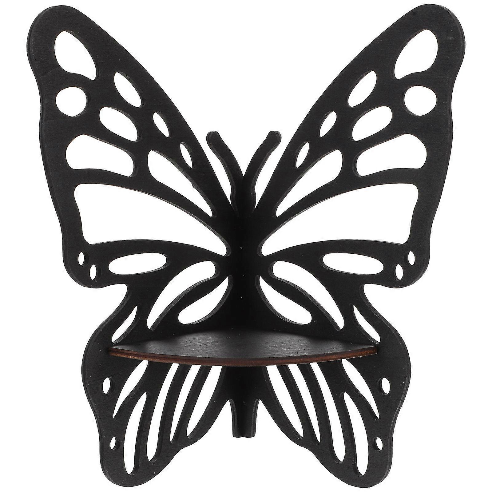 Black Wooden Wall Crystal Display Shelf Butterfly Corner Shelf 2Pcs