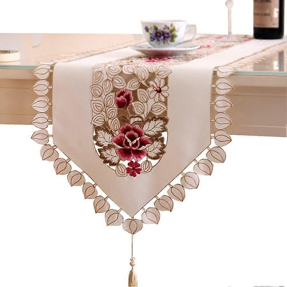 Embroidered table runner, floral table runner decorative hollow dining table cover and runner (40 * 150 cm)