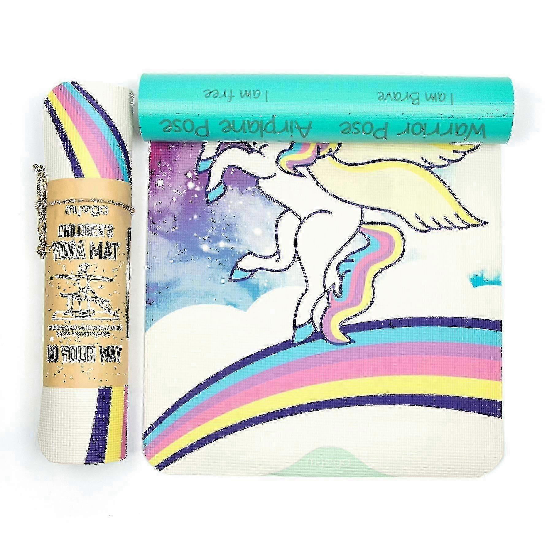 Mygaチルドレンズヨガマット-ヨガ、フィットネス、エクササイズ用の滑り止めキッズマットで、逆に8つのヨガポーズ-スウィートドリームス