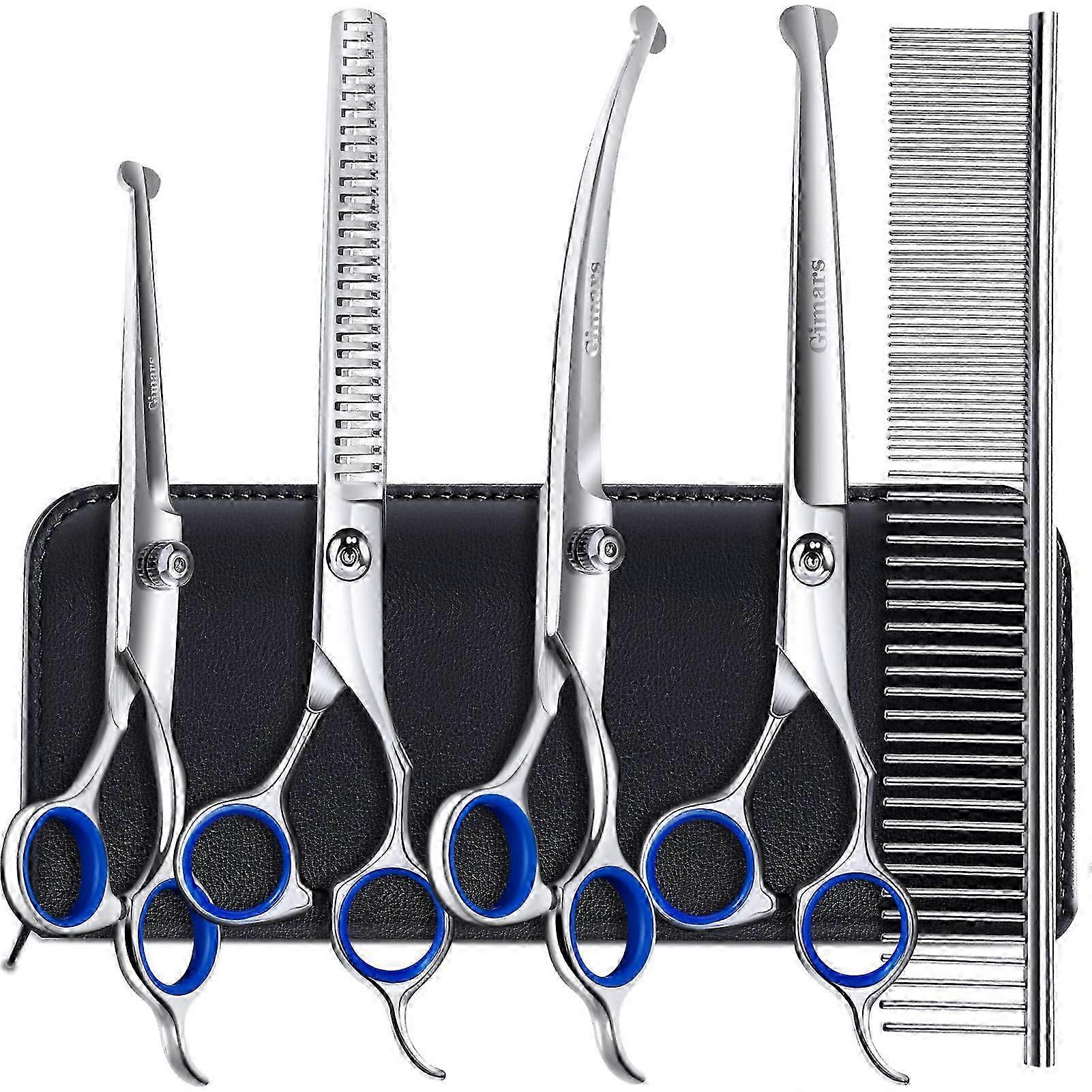 \u200b6-in-1 Titanium Dog Grooming Scissors - Safety Round Tip for Pets