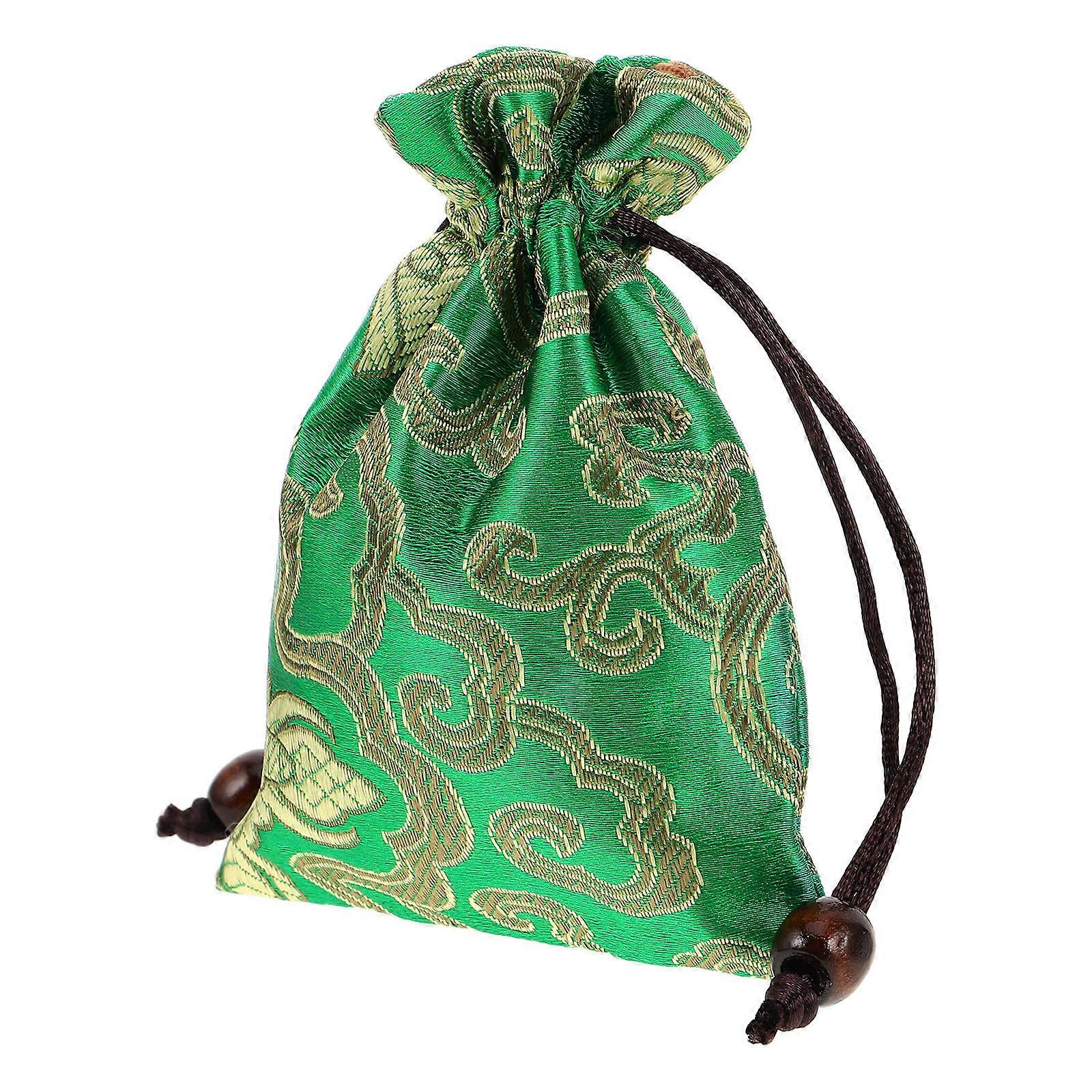 Embroidered Silk Brocade Drawstring Pouch for Jewelry Storage