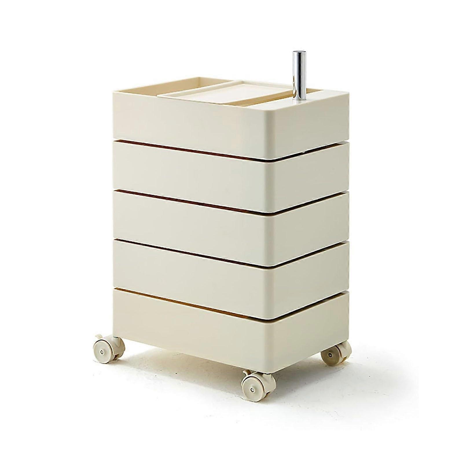5Tier Rolling Storage Drawer 360Degree Rotating Night Stand Beige 16.1 x 12.2 x 24 In MultiLayer Movable Snack Cart