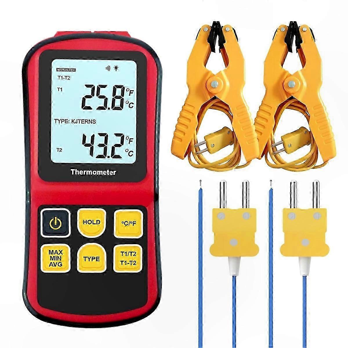 K-Type Digital Thermometer with Dual Probes & Temperature Clamp