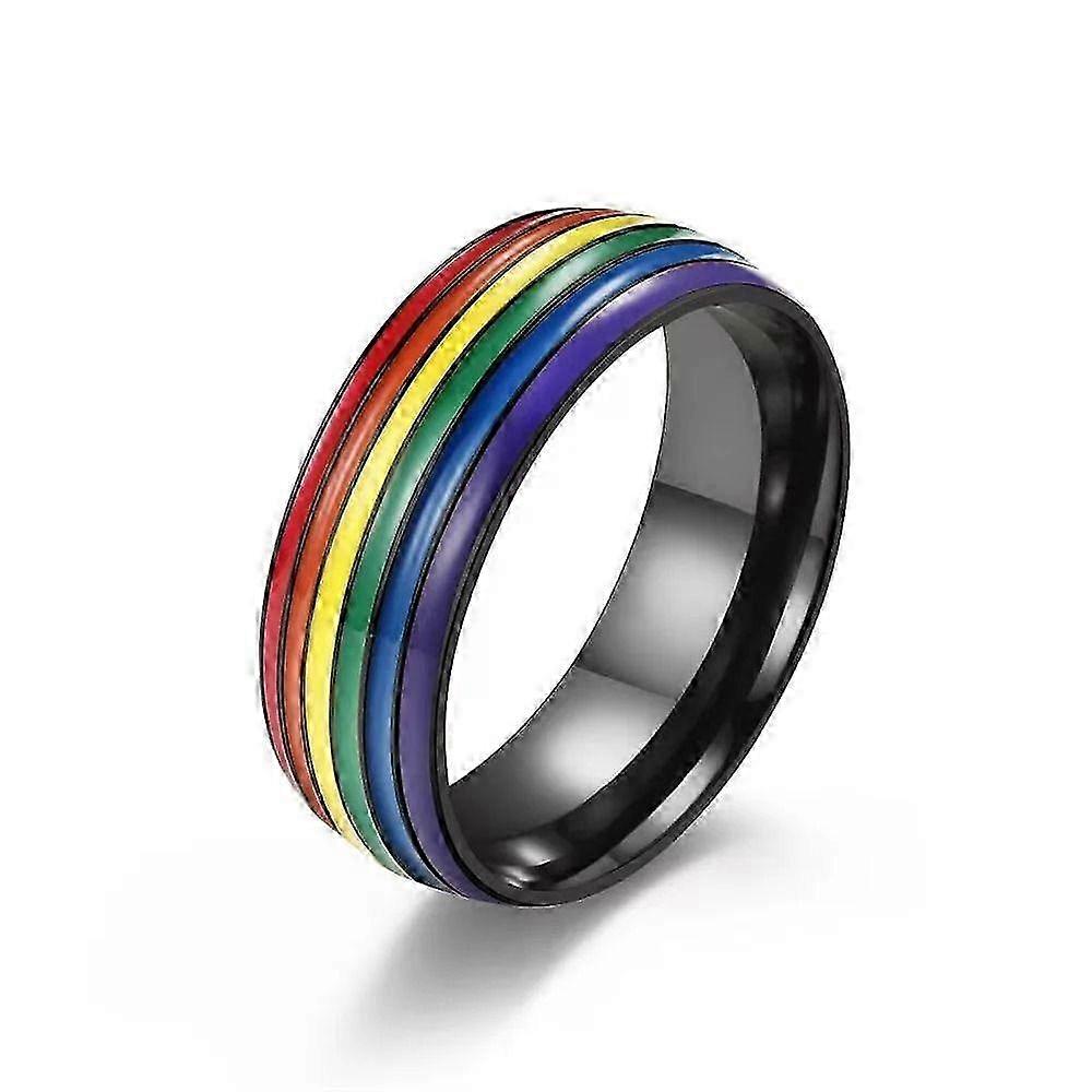 Couple Rings Unisex Style, Stainless Steel with Rainbow Stripe Pattern