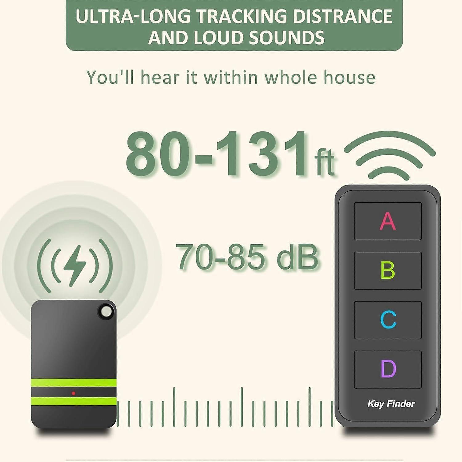 Remote control finder, 4-pack, key finder device, adhesive remote control finder buzzer, car key and cell phone tracking tag | 135 ft range 85dB RF ke