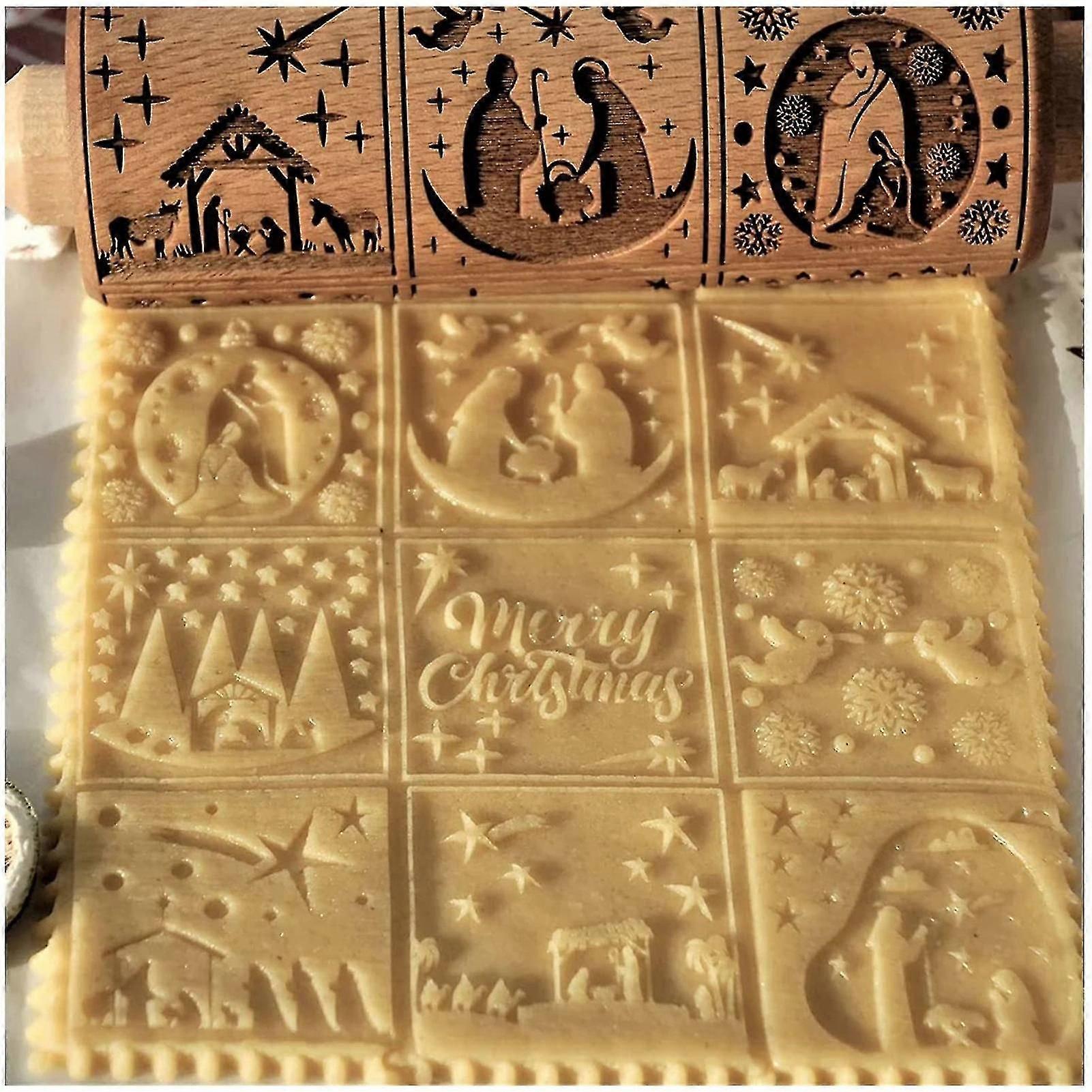 Nativity Gravado Rolling Pin Non-stick Madeira Embossed Dough Roller Rolling Pins for Cookies Pies
