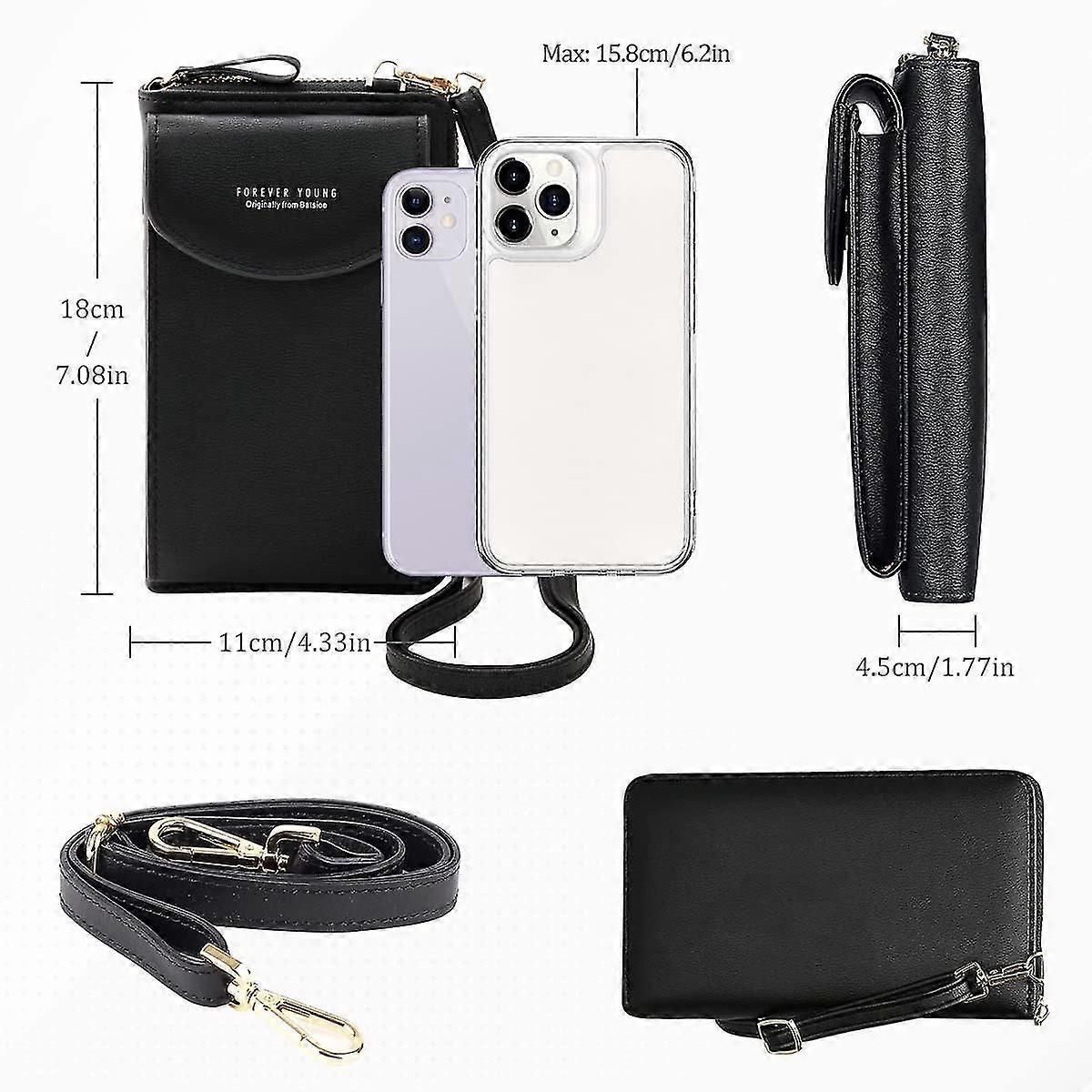 女性のためのクロスボディ電話バッグ、レディースクロスボディハンドバッグ携帯電話ポーチロングストラップジップカードスロット付き