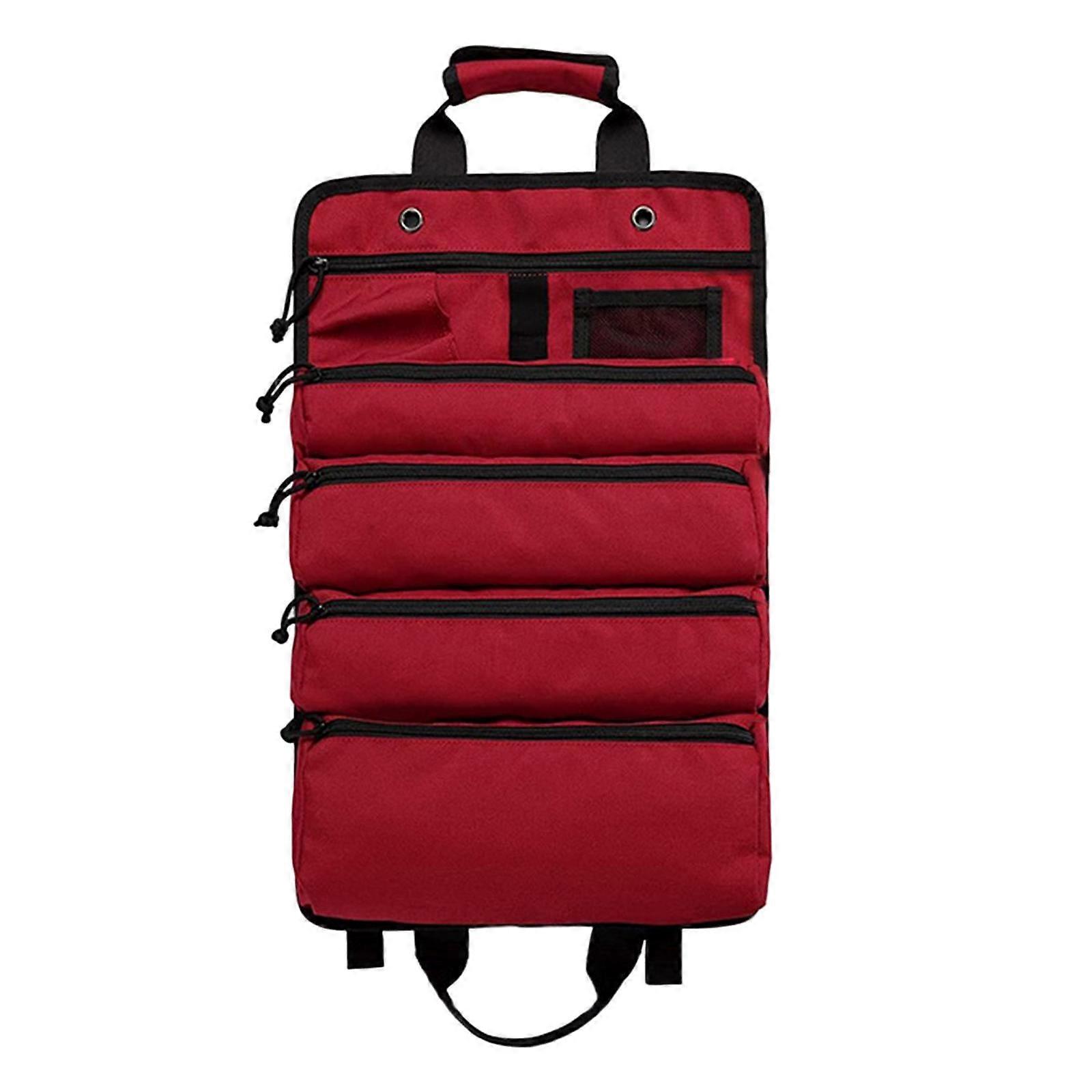 Roll up Tool Bag Organizer with 5 Different Pouches for Car Garage or Work Shop Professional Water Resistant Heavy Duty Compact Wrench Roll Red