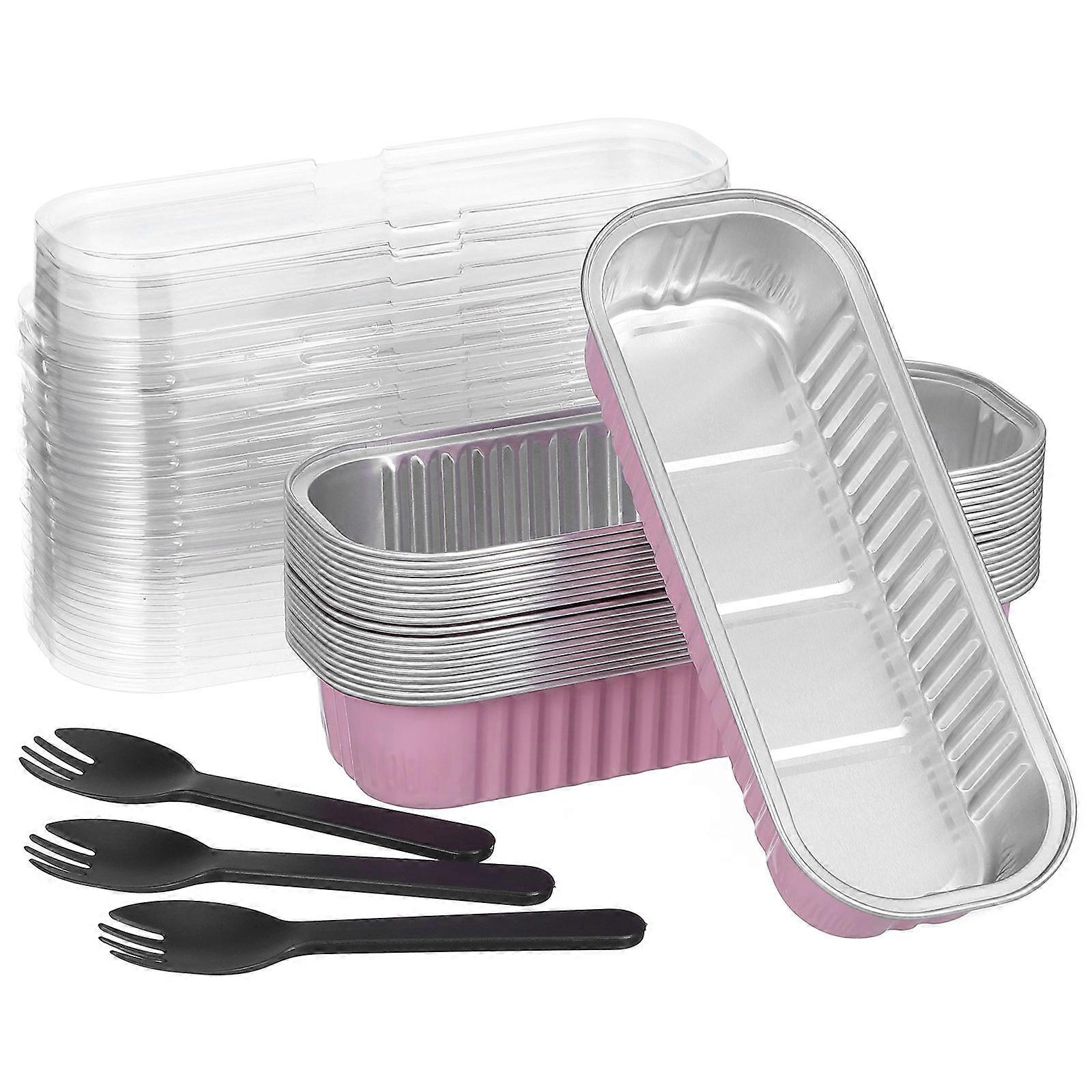 Rectangular Aluminum Foil Cake Pans with Lids for Baking 20Sets Pink