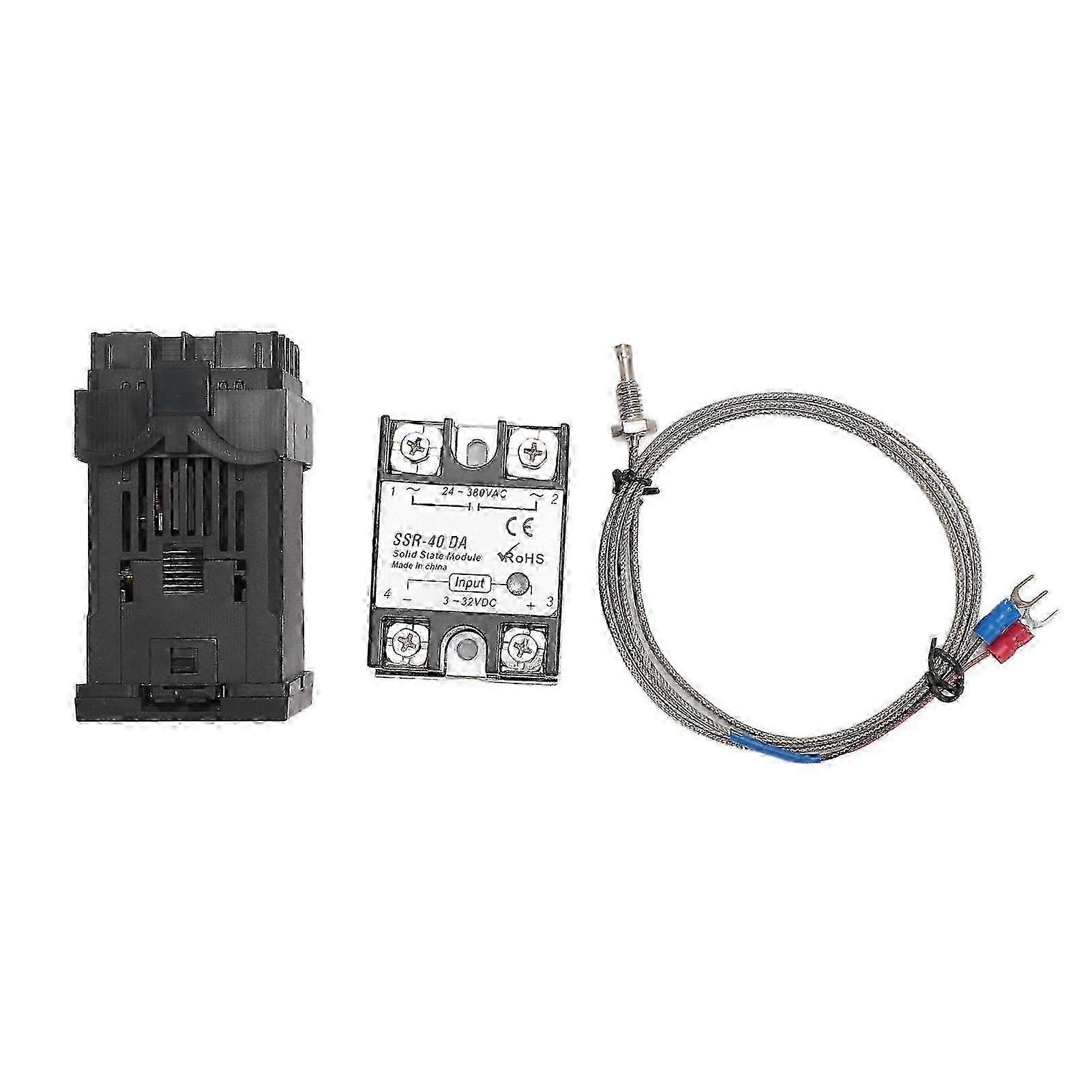 Digital Display Industrial Temperature Controller Kit: REXC100 Thermostat 40DA SSR K Type Thermocouple Set