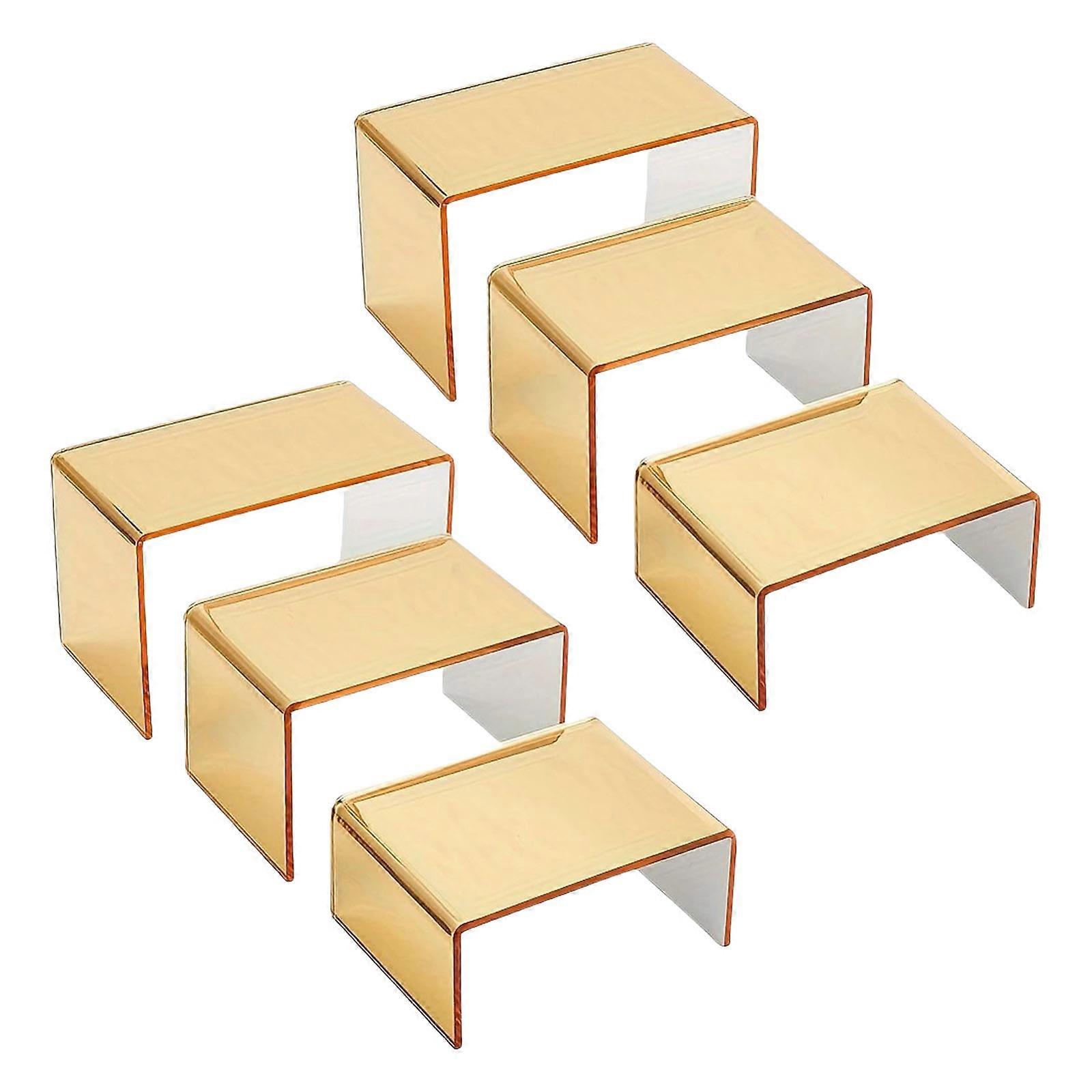 6 Golden Shimmering Acrylic Shelving Units For Perfum Figurine Presentation Scratch Resistant Easy Assembly Multicolor