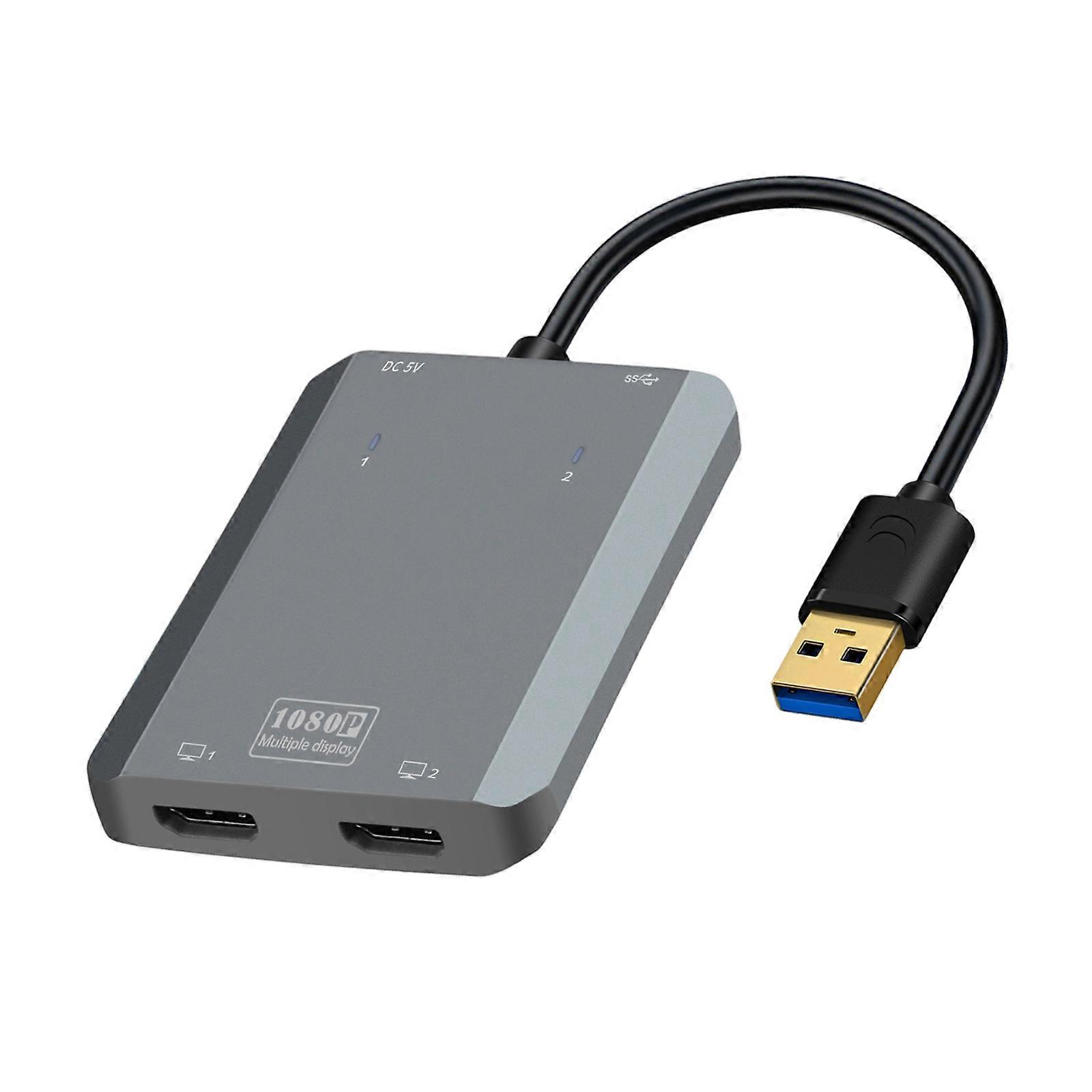 Portable USB3.0 Type C Double HDTV Adapters for Extended Workstations 1080P High Definition Multiple Screen Display  Gray