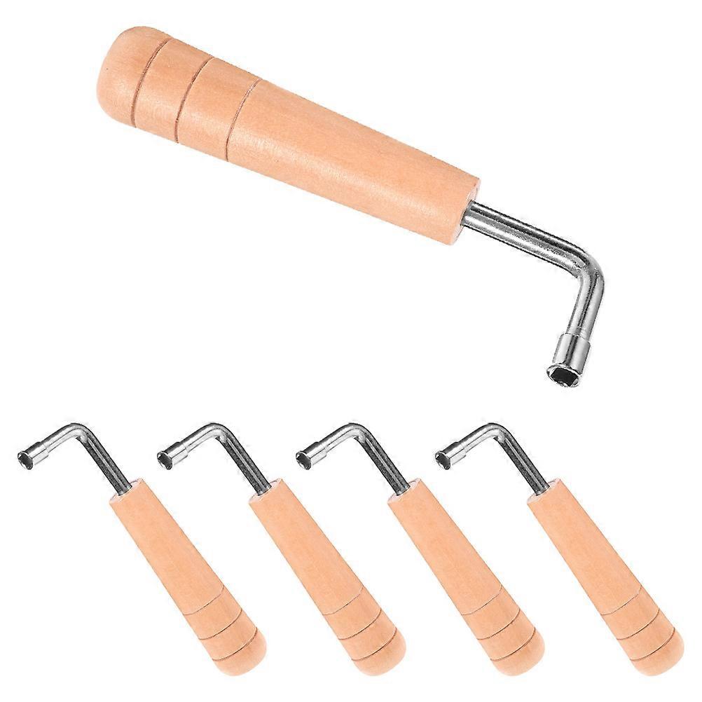 Beige Lyre Harp Tuning Wrench with Wooden Handle for Precision Tuning 5Pcs