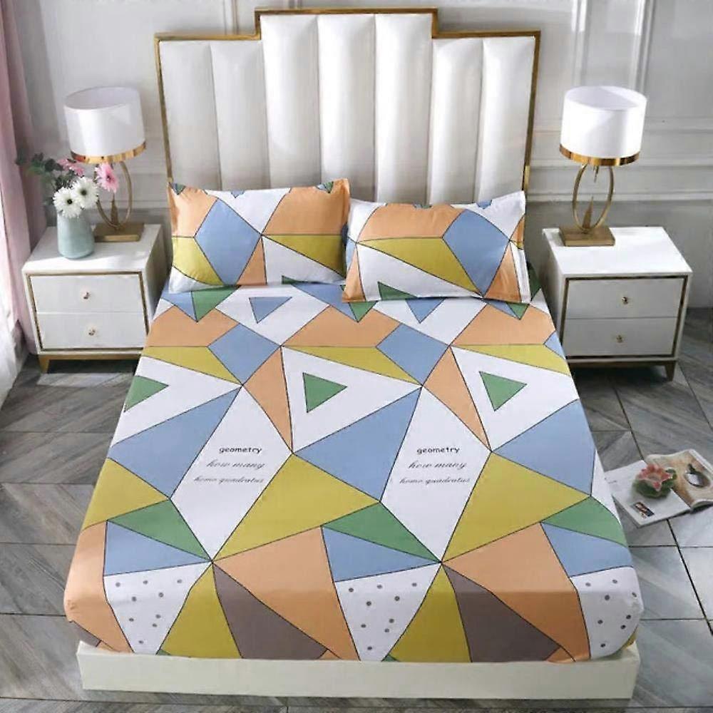 Fitted Bed Sheet Set with Pillowcases, Elastic Lattice Stripe Print, 17 Colors 922cm Mattress Cover