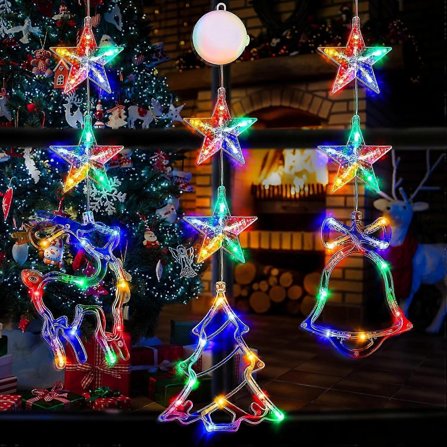 Weihnachtsfensterdekorationen 3er-Pack Weihnachtsbaum Jingle Bell Rentier- Fensterleuchten mit Saugnapf, batteriebetriebene Weihnachtsbeleuchtung Innen-Outdo