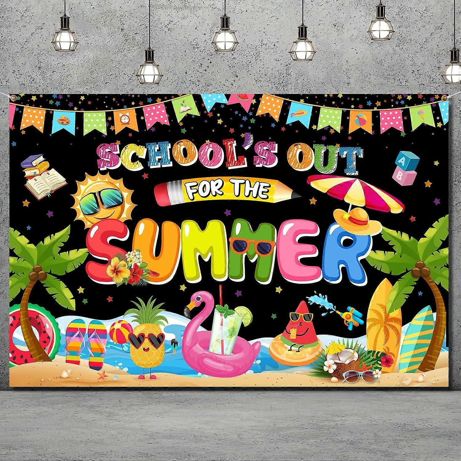 Schools Out for Summer Banner 71" x 43" - End of School Year Party Decorations, Last Day of School Banner for Beach Pool Party
