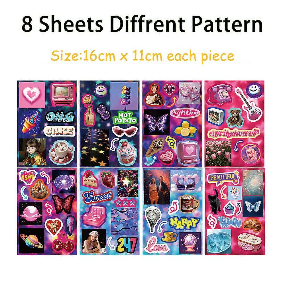 8 Retro Y2K Collage Stickers - Cute and Artistic Color Block Stickers for DIY Journals, Water Bottles, Notebooks, and Phone Cases