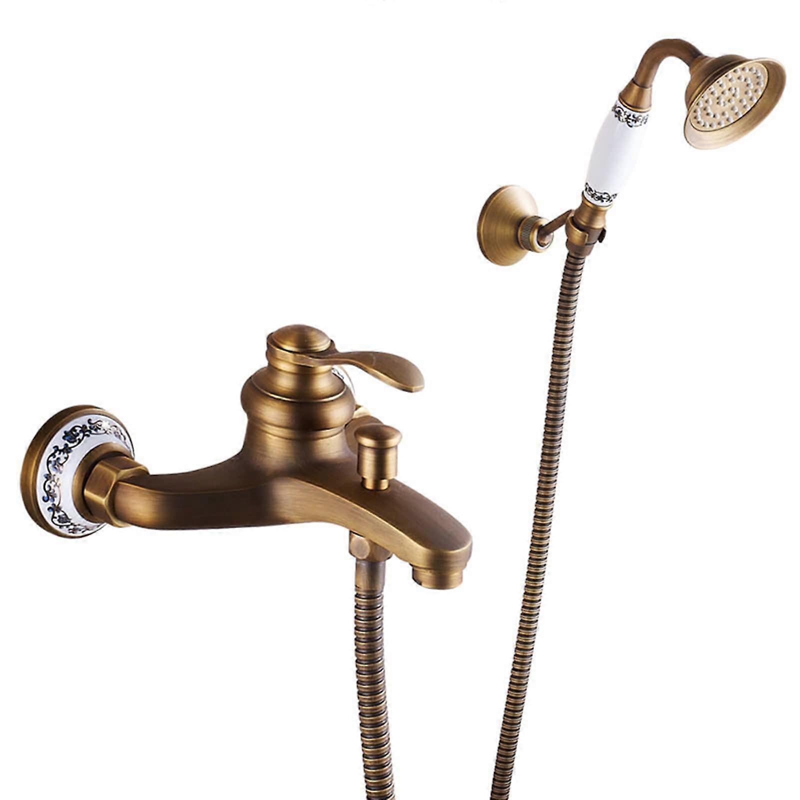 Bathtub Faucet Brass Wall Mount Single Handle Tub Shower Mixer Set with Handheld and Hose