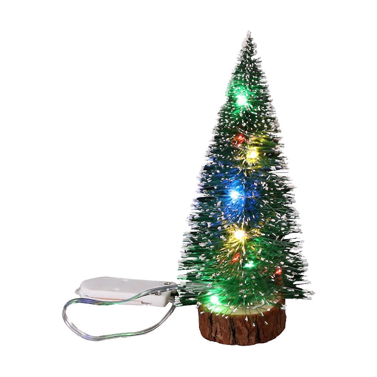 ELEVENTIME Pre-Lit Mini Pine Tree, Snow Frosted Bottle Brush Trees with Lights, Wooden Base, Xmas Home Party Table Decor