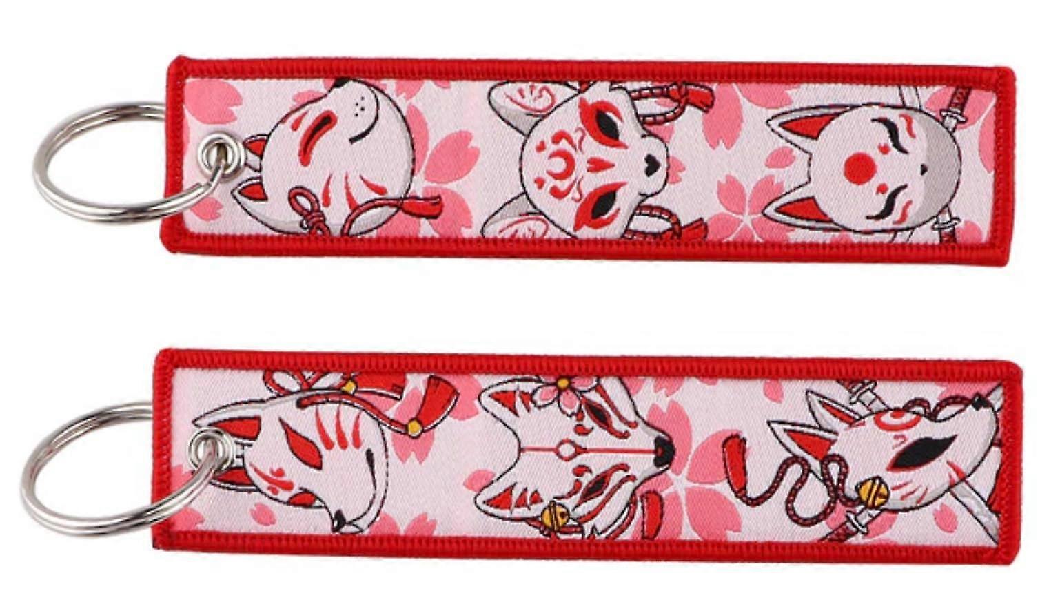 Kitsune Mask Keychain with Cherry Blossom, Japanese Folklore DoubleSided Artistic Design