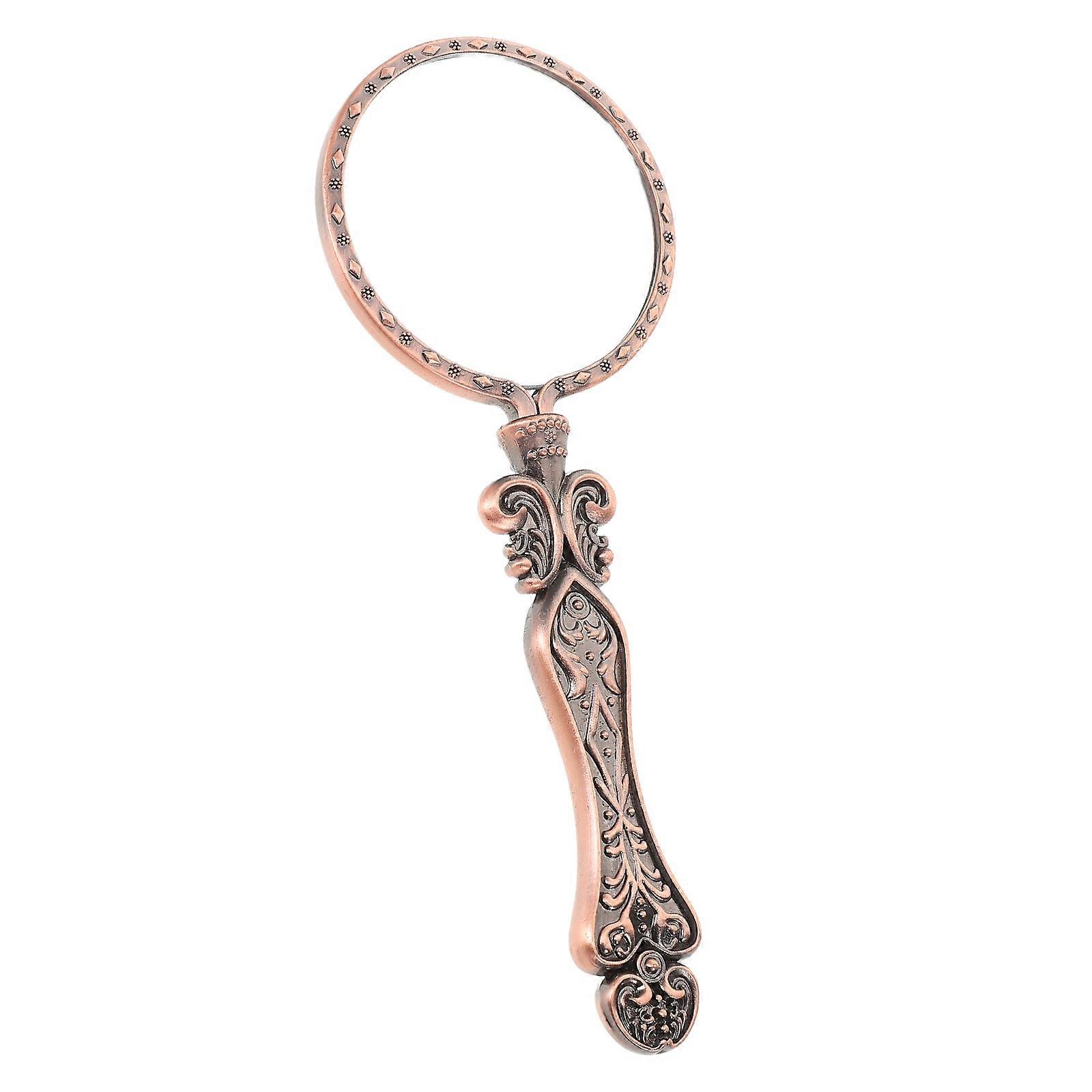 Dark Red Antique Magnifying Glass for Reading with Metal Handle 5X Magnifier