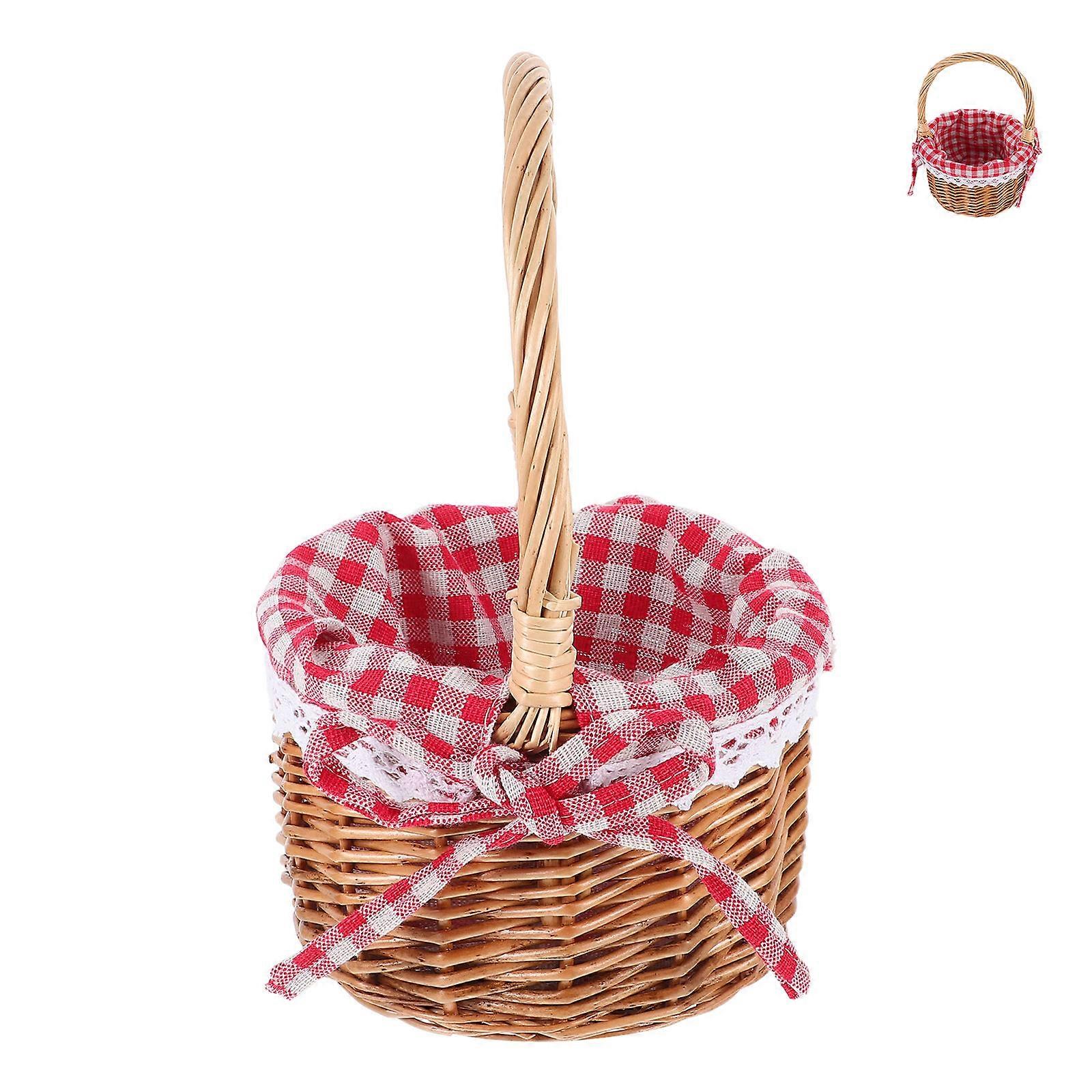 Khaki Wicker Basket with Handle for Storage and Decoration