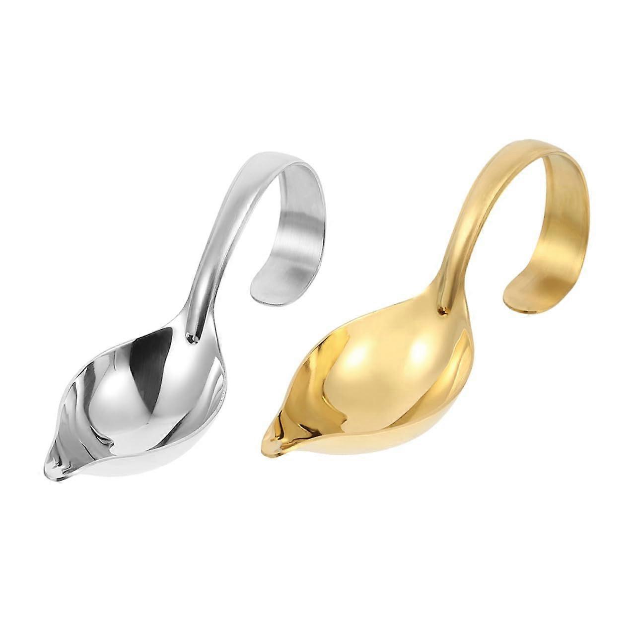 2Pcs Stainless Steel Sauce Spoons with Curved Handle for Precise Drizzling and Multipurpose Cooking