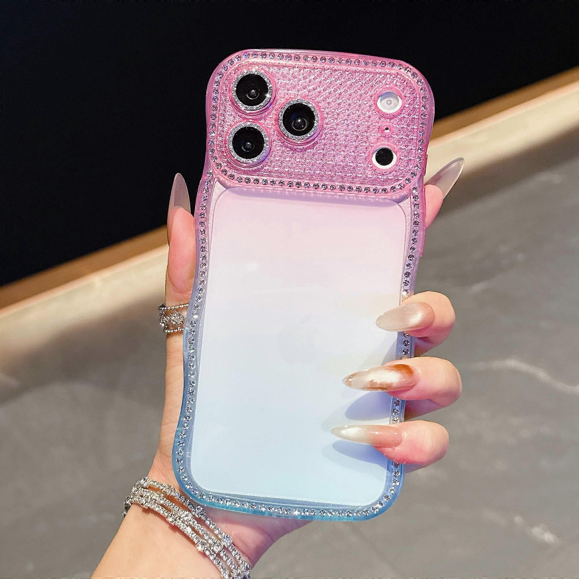 For iPhone 17 Pro Max Case Rhinestone Decor Wave Frame Gradient Design TPU Phone Cover