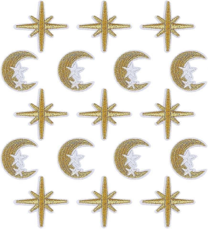 60Pcs 2 Styles Moon Star Embroidered Patch Moon Star Iron On Patches Moon Star Applique Patches Bulk Small Sew On Patches Gold Small Fabric Patches fo