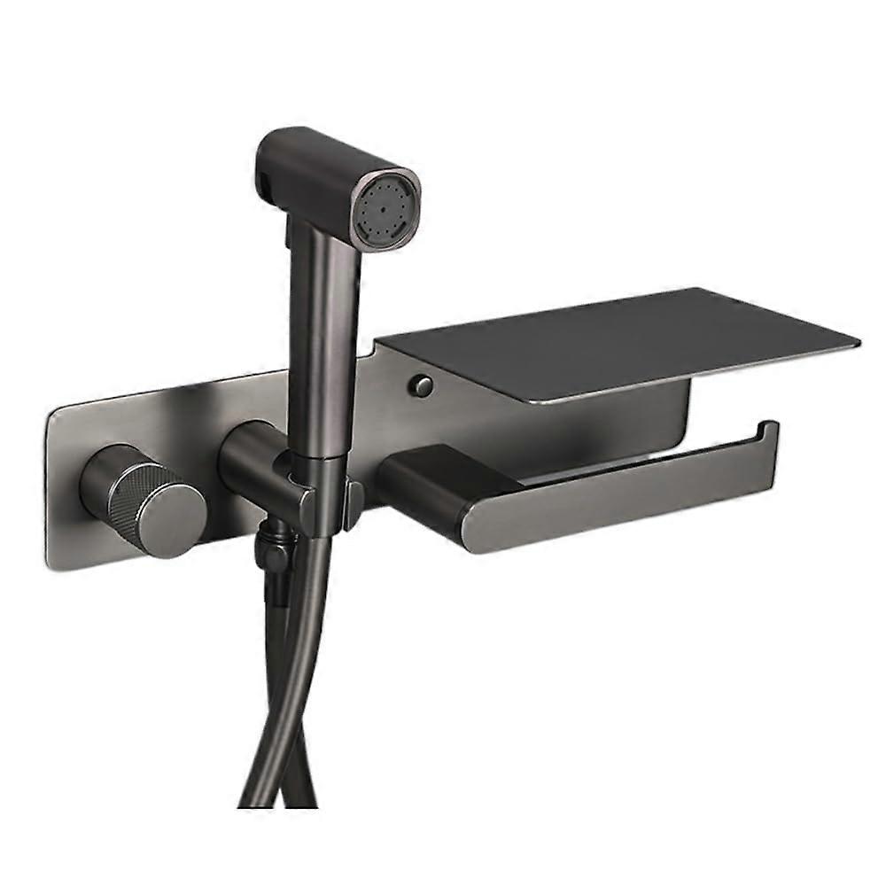 Matte Grey  Pressure Shower Head and Handheld Bidet Faucet with Paper Holder, Durable