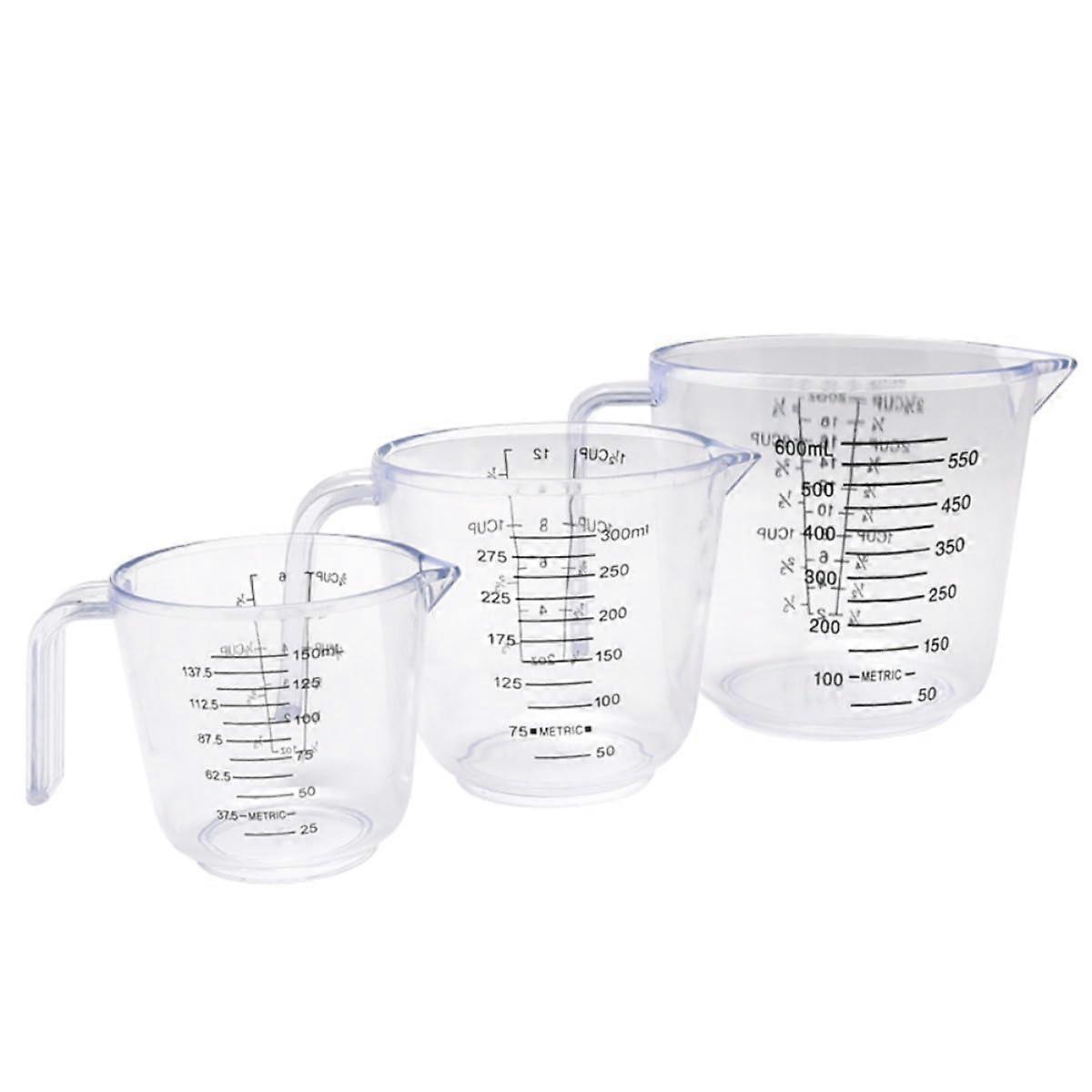 3Pcs Plastic Measuring Cups Set with Accurate Markings, Clear Jugs for Baking and Cooking 150ml 300ml 600ml