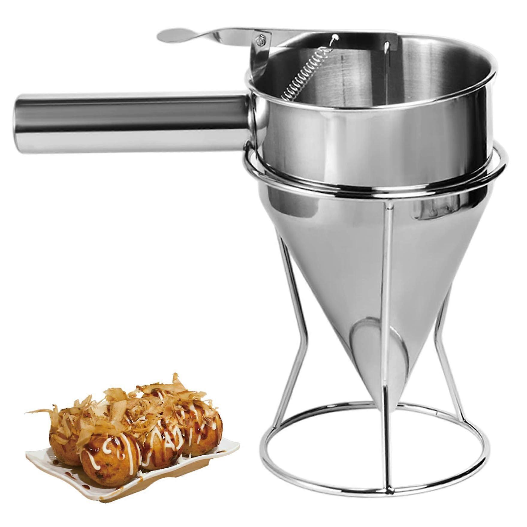 Stainless Steel Pancake Batter Dispenser with Stand, Precise Flow Control for Funnel Cakes and Cupcakes